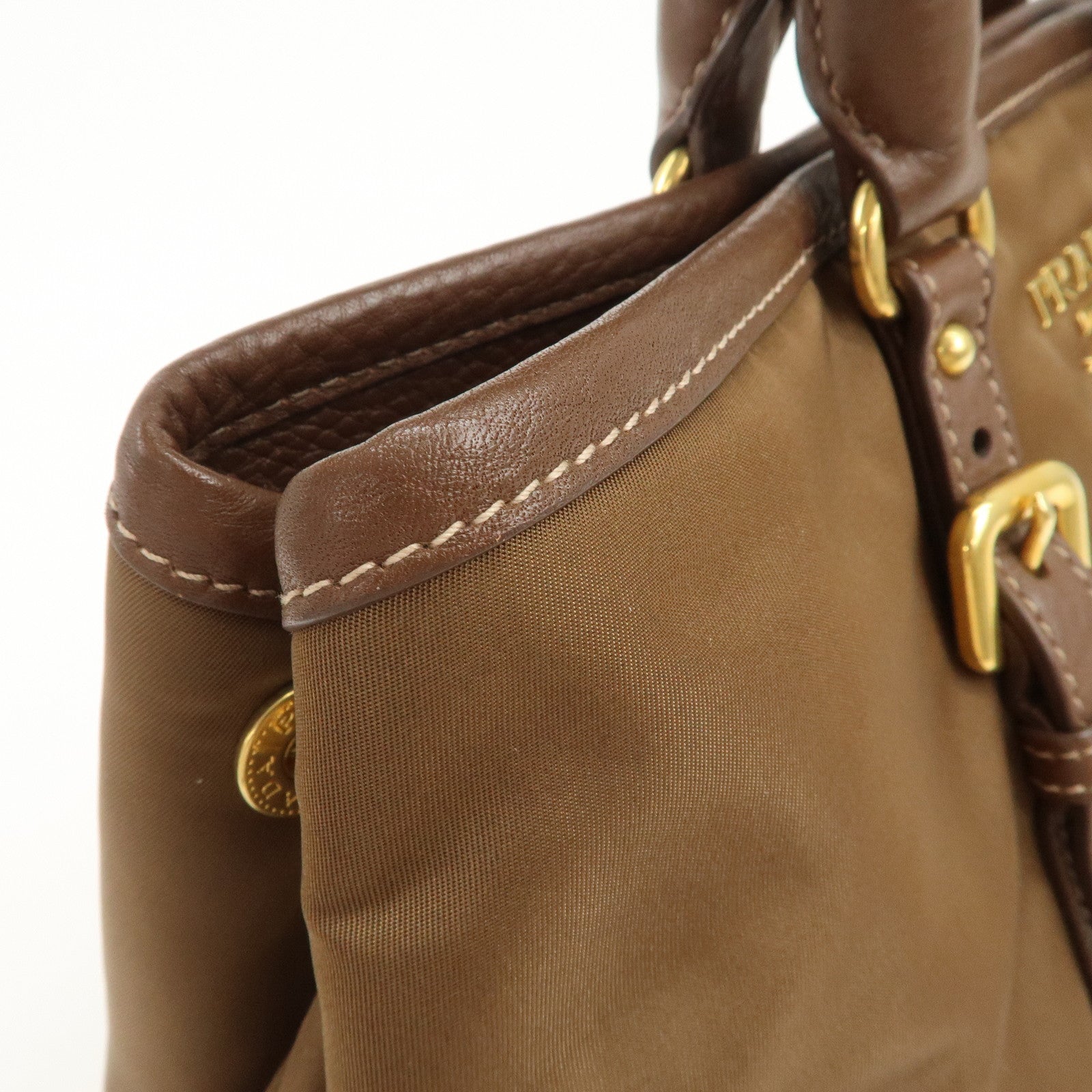 PRADA Logo Nylon Leather 2Way Tote Bag Shoulder Bag Brown BN1841