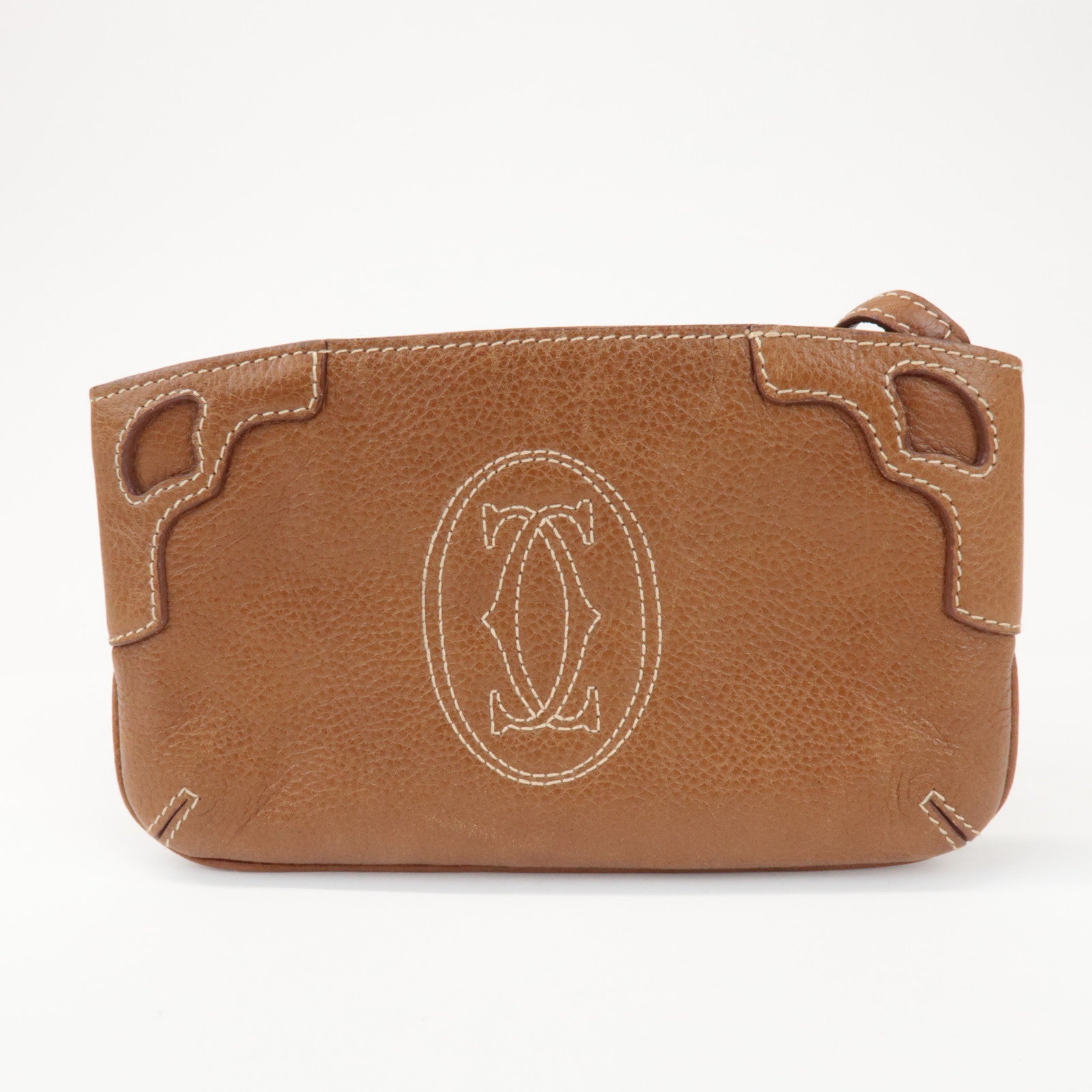 Cartier Marcello de Cartier 2C Logo Leather Pouch Wrist Bag Brown