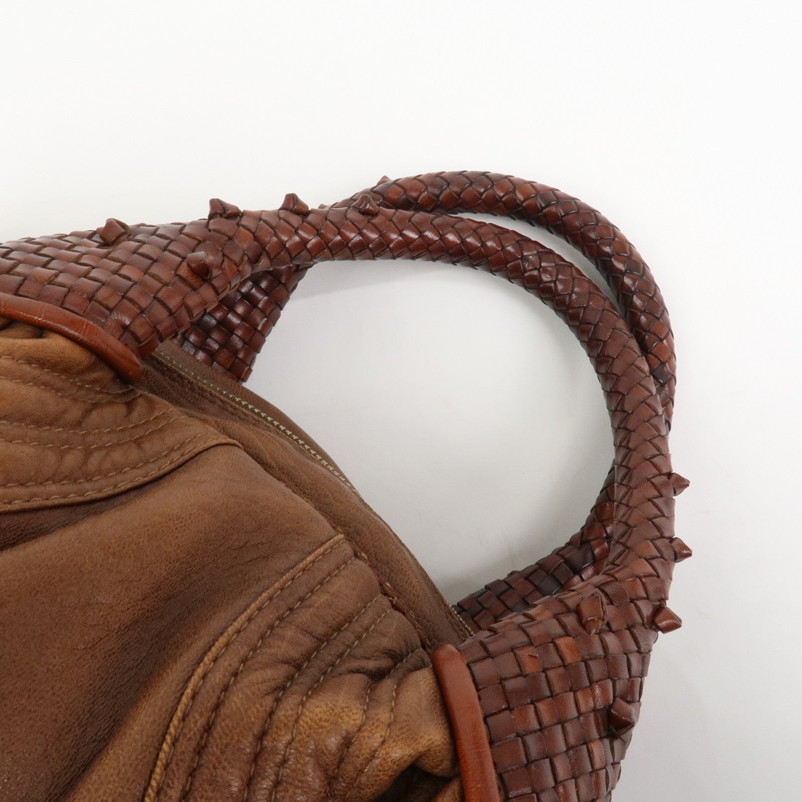 FENDI Logo Leather Mini Spy Bag Hand Bag Brown 8BL078