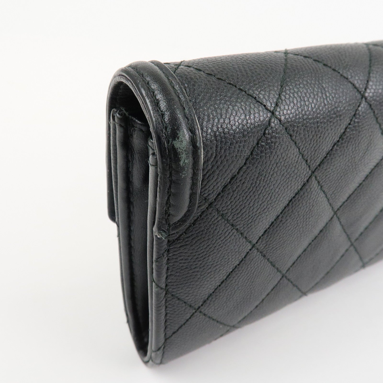 CHANEL Matelasse Caviar Skin CC Filigree Long Wallet Black A84448 Used