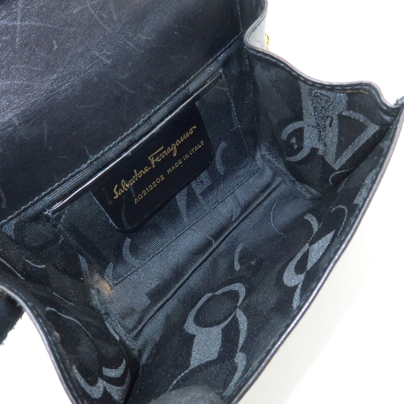 Ferragamo Vara Ribbon Leather 3 Way Bag Shoulder Clutch Bag Black