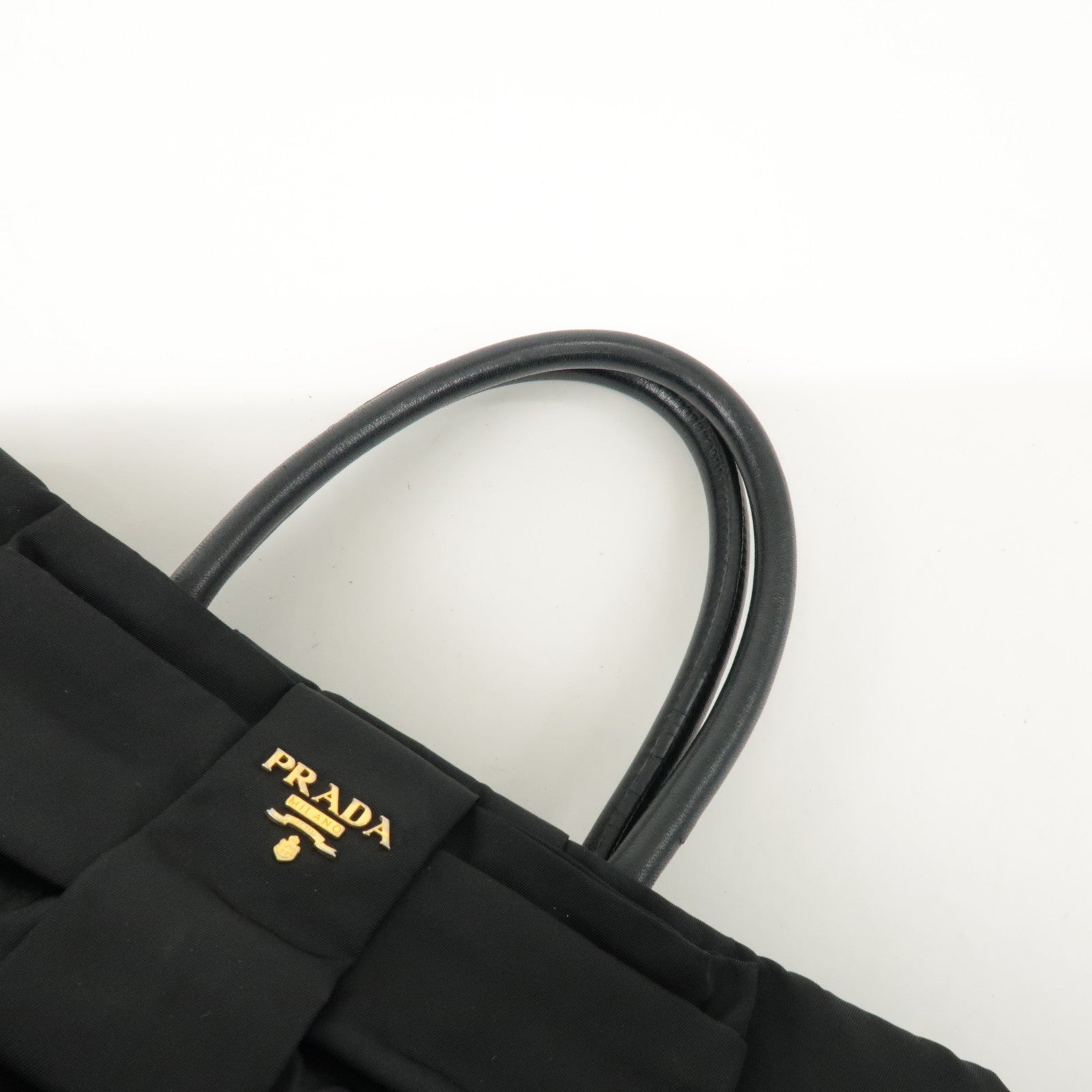 PRADA Nylon Leather Ribbon Hand Bag Tote Bag Black BN1601 Used