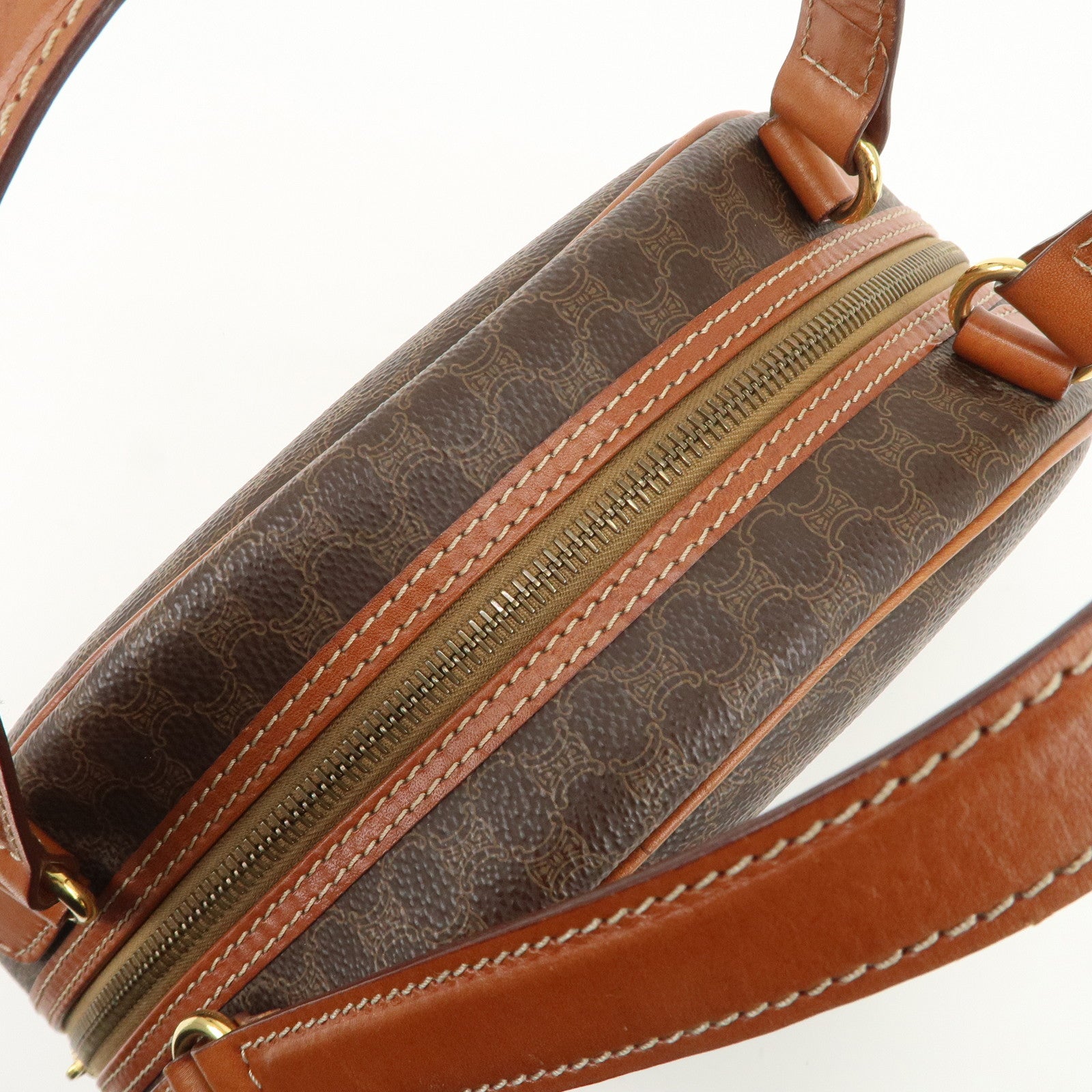 CELINE Macadam Logo PVC Leather Hand Bag Brown Gold