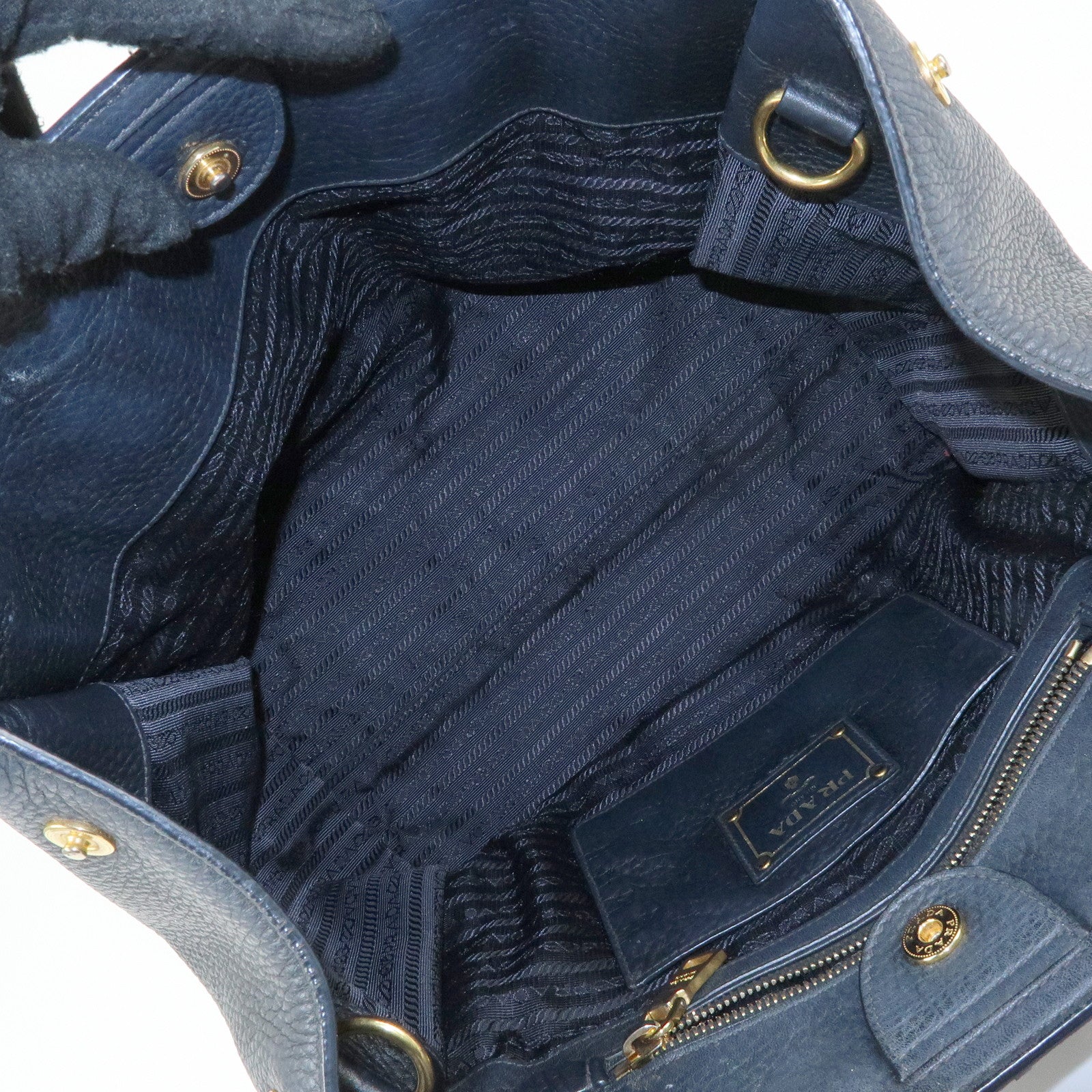 PRADA Triangle Logo Calf Leather 2Way Hand Bag Shoulder Bag Black