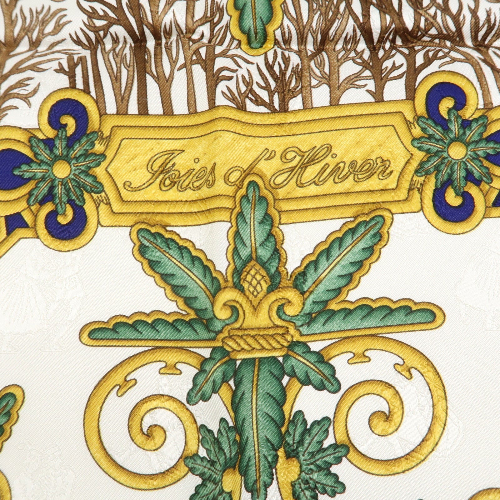 HERMES Carre 90 Silk 100% Scarf Joies d’Hiver Blue White Gold