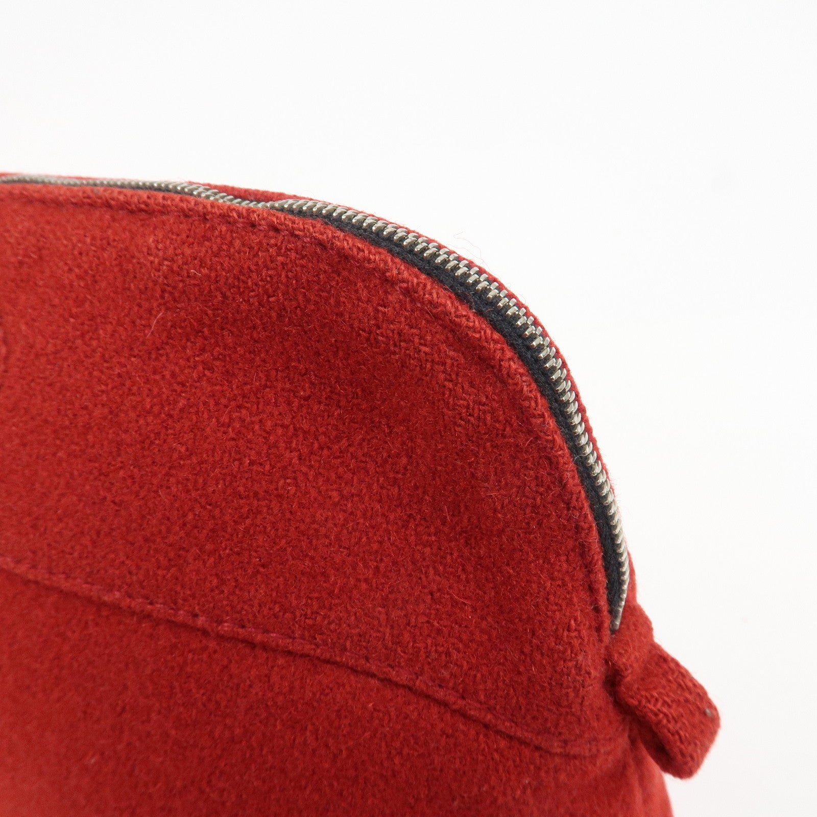 HERMES Wool 100% Leather Bolide Pouch MM Cosmetic Pouch Red