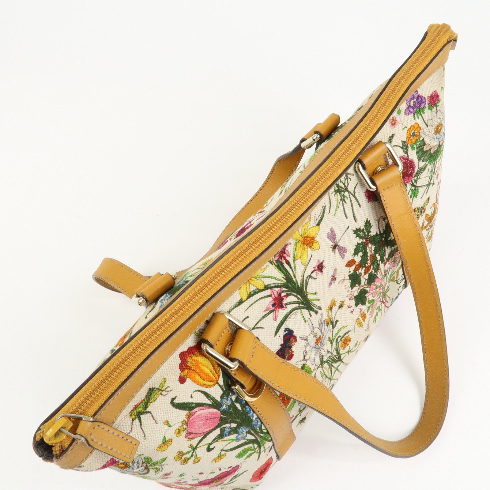 GUCCI Abbey Canvas Leather Tote Bag Shoulder Bag Flora 272399