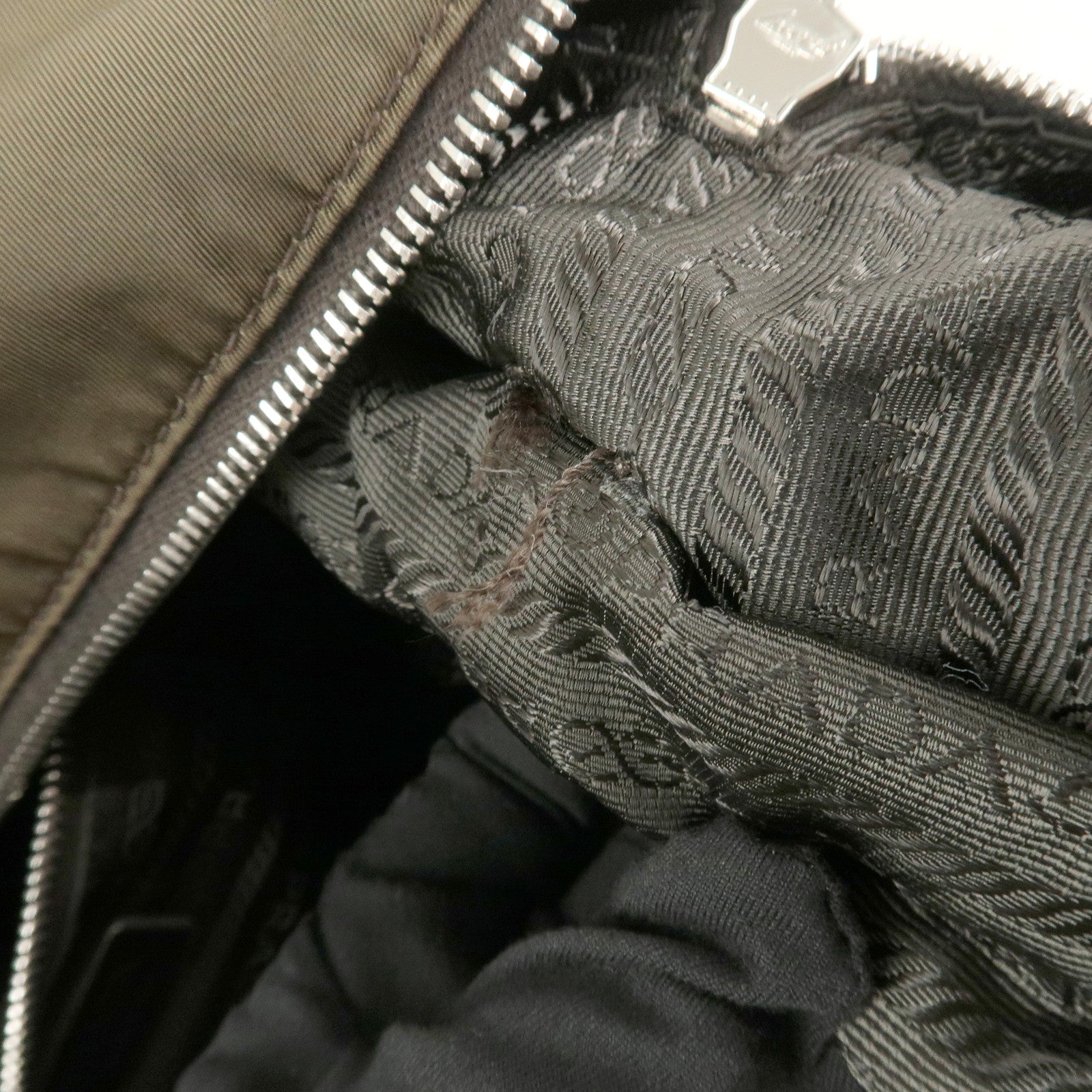 PRADA Triangle Logo Nylon Leather 2Way Hand Bag Shoulder Bag Khaki