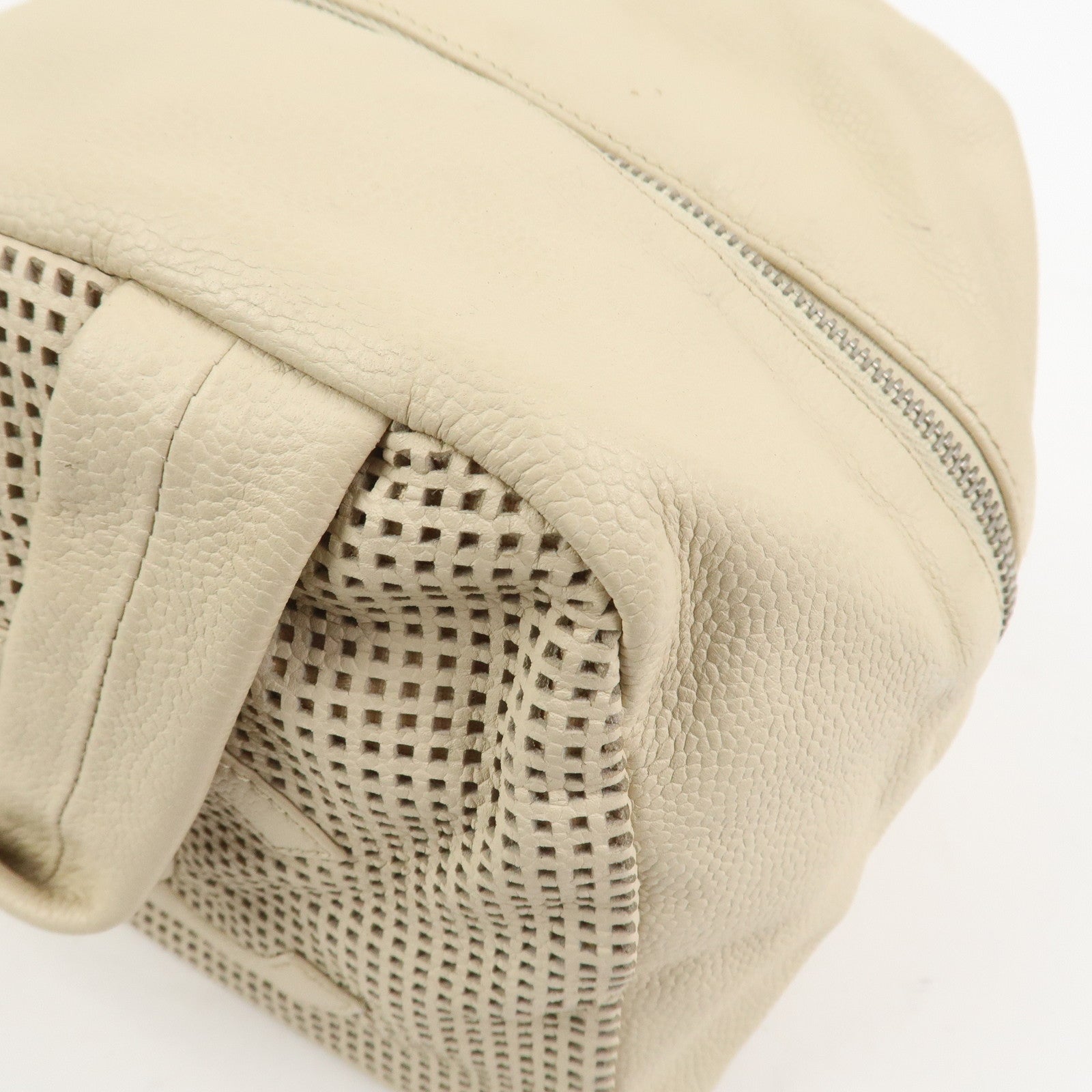 CHANEL Punching COCO Mark Caviarskin Hand Bag Beige