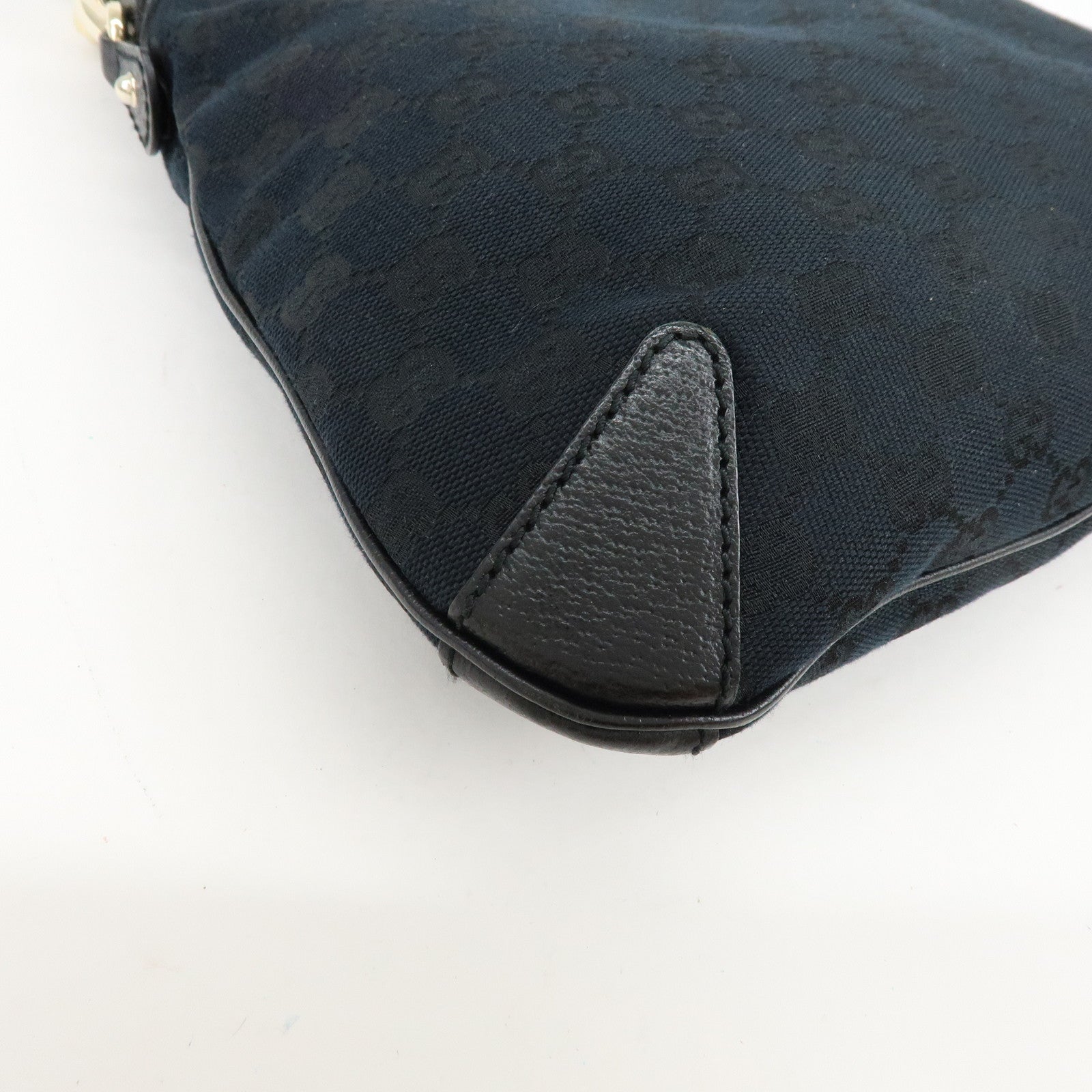 GUCCI Horsebit GG Canvas Leather Shoulder Bag Black 145826