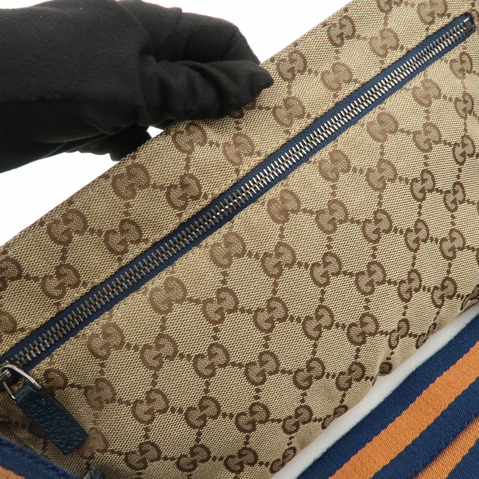 GUCCI Sherry GG Canvas Leather Waist Bag Crossbody Bag Brown 28566