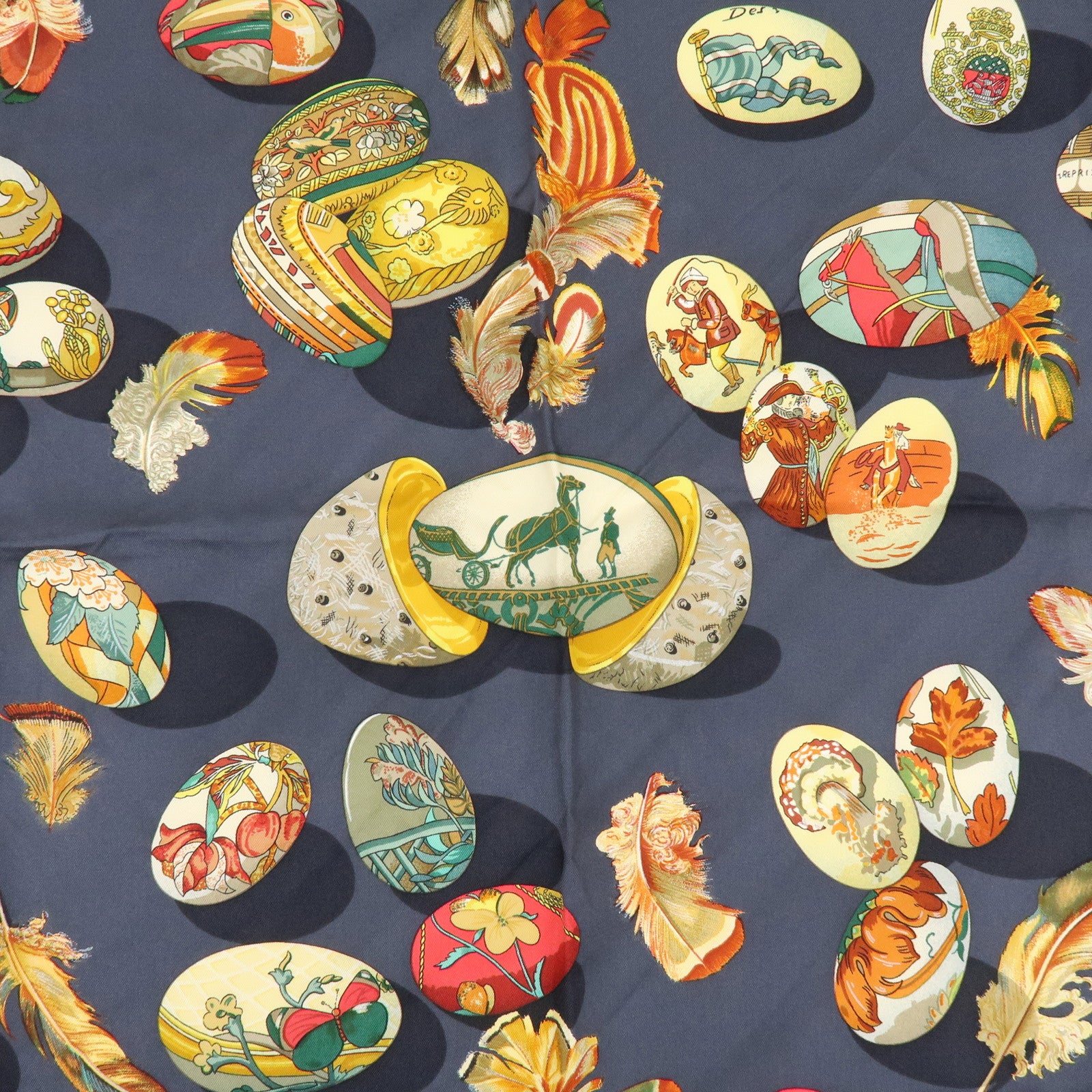 HERMES Carre 90 Silk 100% Scarf COUVEE D HERMES Egg Print Grey