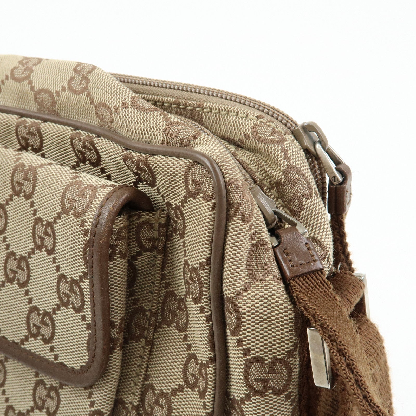 GUCCI GG Canvas Leather Shoulder Crossbody Bag Beige Brown 90474