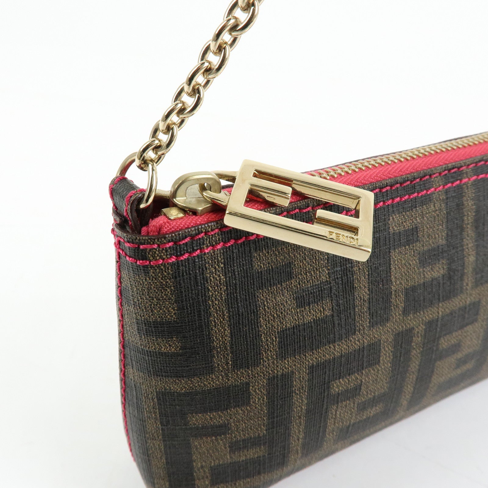 FENDI Zucca Print PVC Canvas Chain Accessory Pouch Brown 8BR592