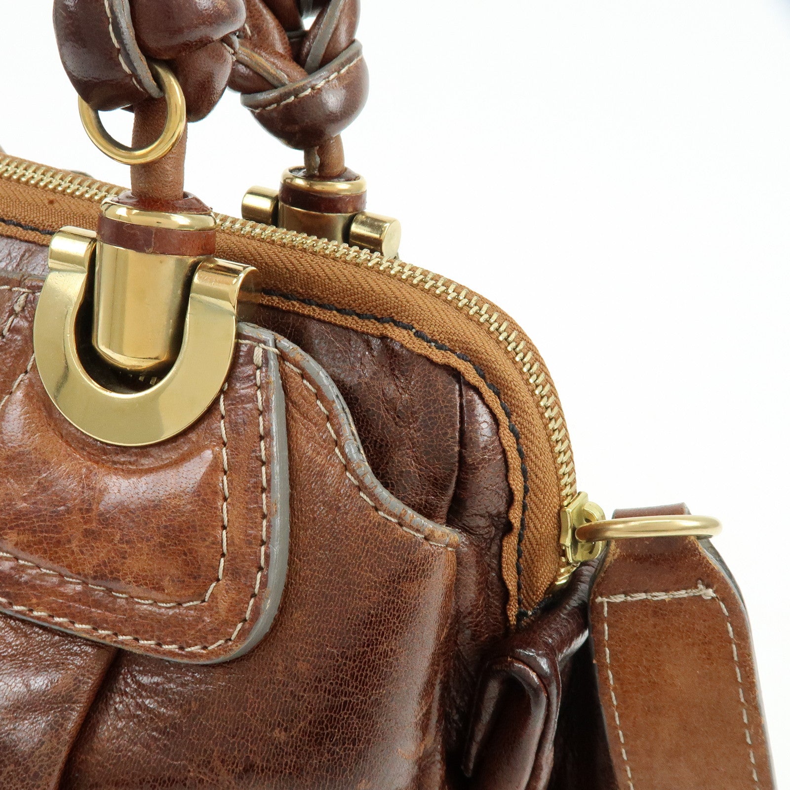 Chloe Eloise Leather Hand Bag Shoulder Bag Braided Handle Brown
