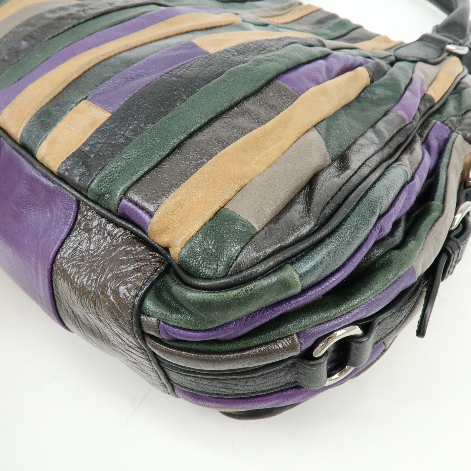MIU MIU Logo Leather Hand Bag Shoulder Bag Black Purple Green