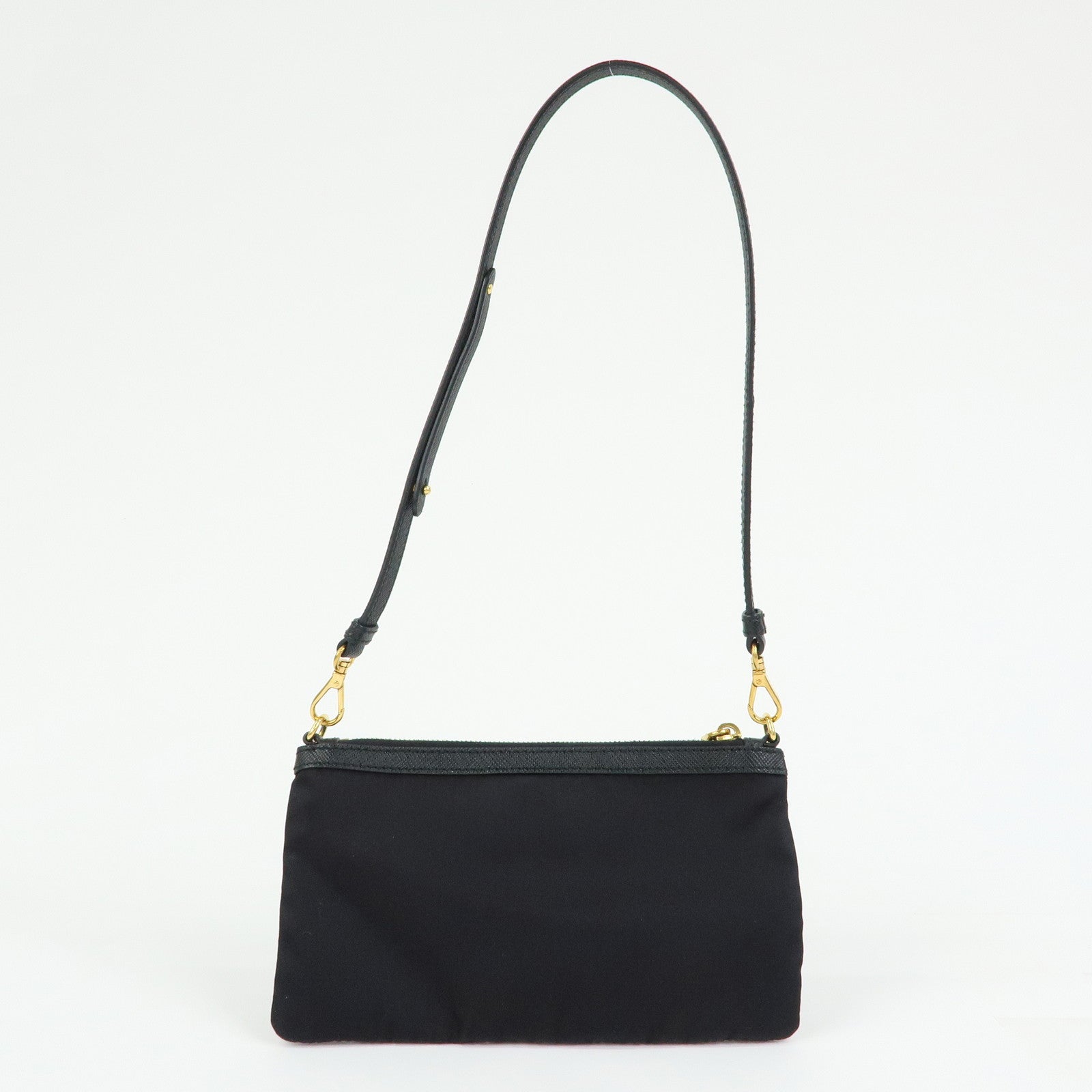 PRADA Logo Nylon Saffiano Leather Hand Bag Shoulder Bag Black