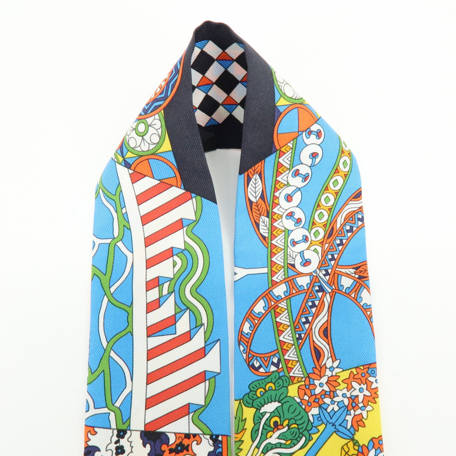 HERMES Twilly Silk 100% Scarf De l'Ombrelle aux Duels Vieux Blue