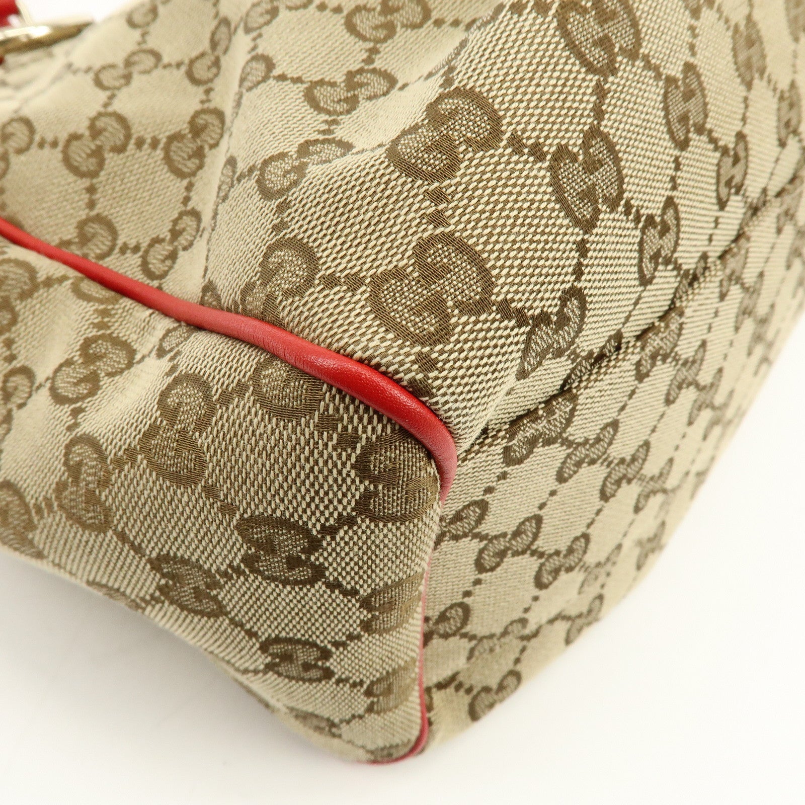 GUCCI Sukey Interlocking G GG Canvas Leather Tote Bag Beige Red