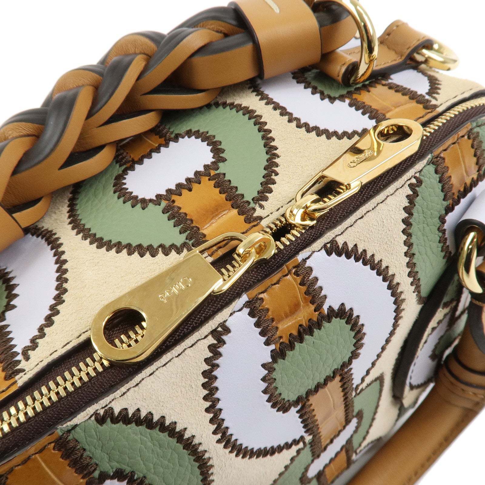 Chloe DARIA Suede Leather 2Way Bag Shoulder Bag Ivory Brown Green