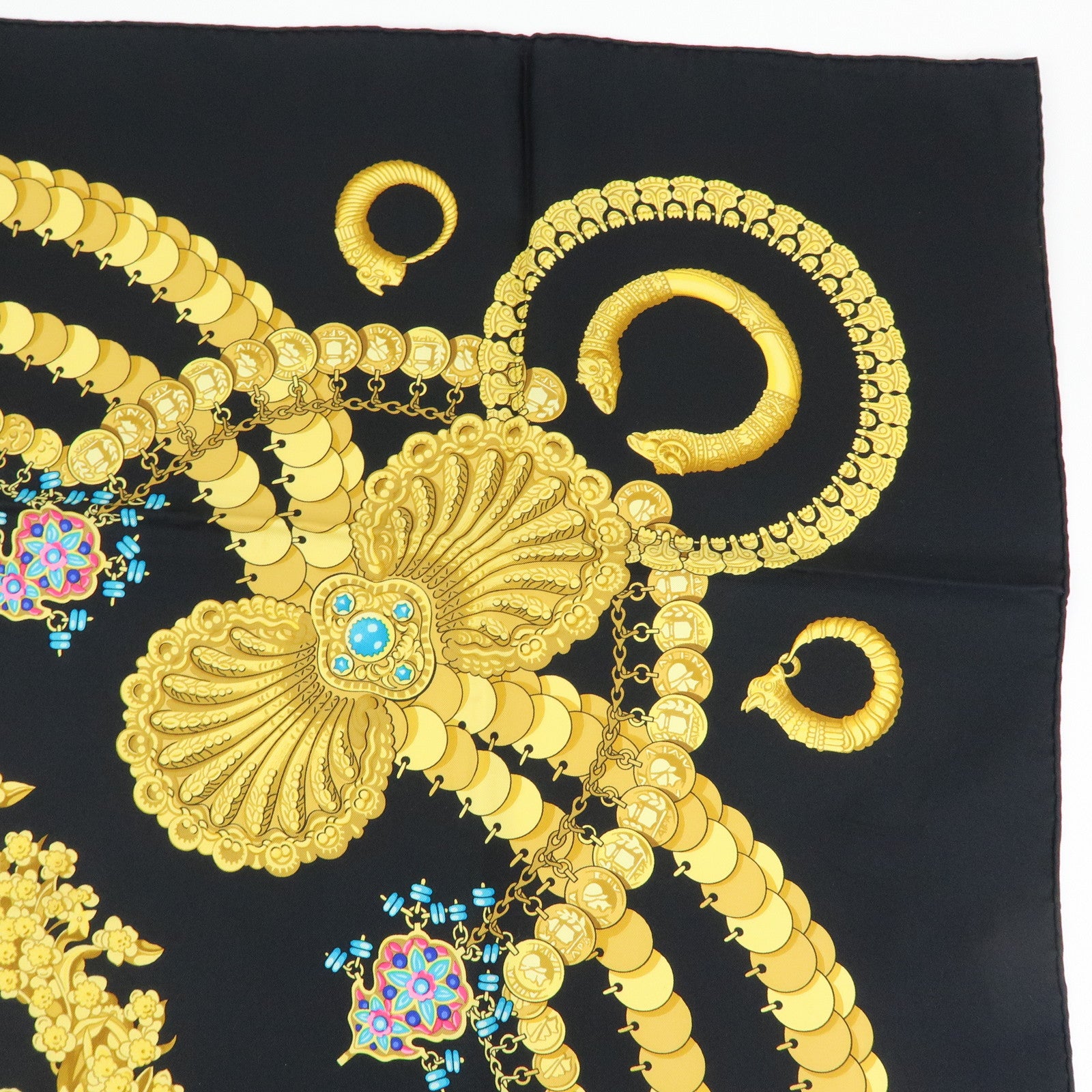 HERMES Carre 90 Silk 100% KOSMIMA Scarf Black Yellow