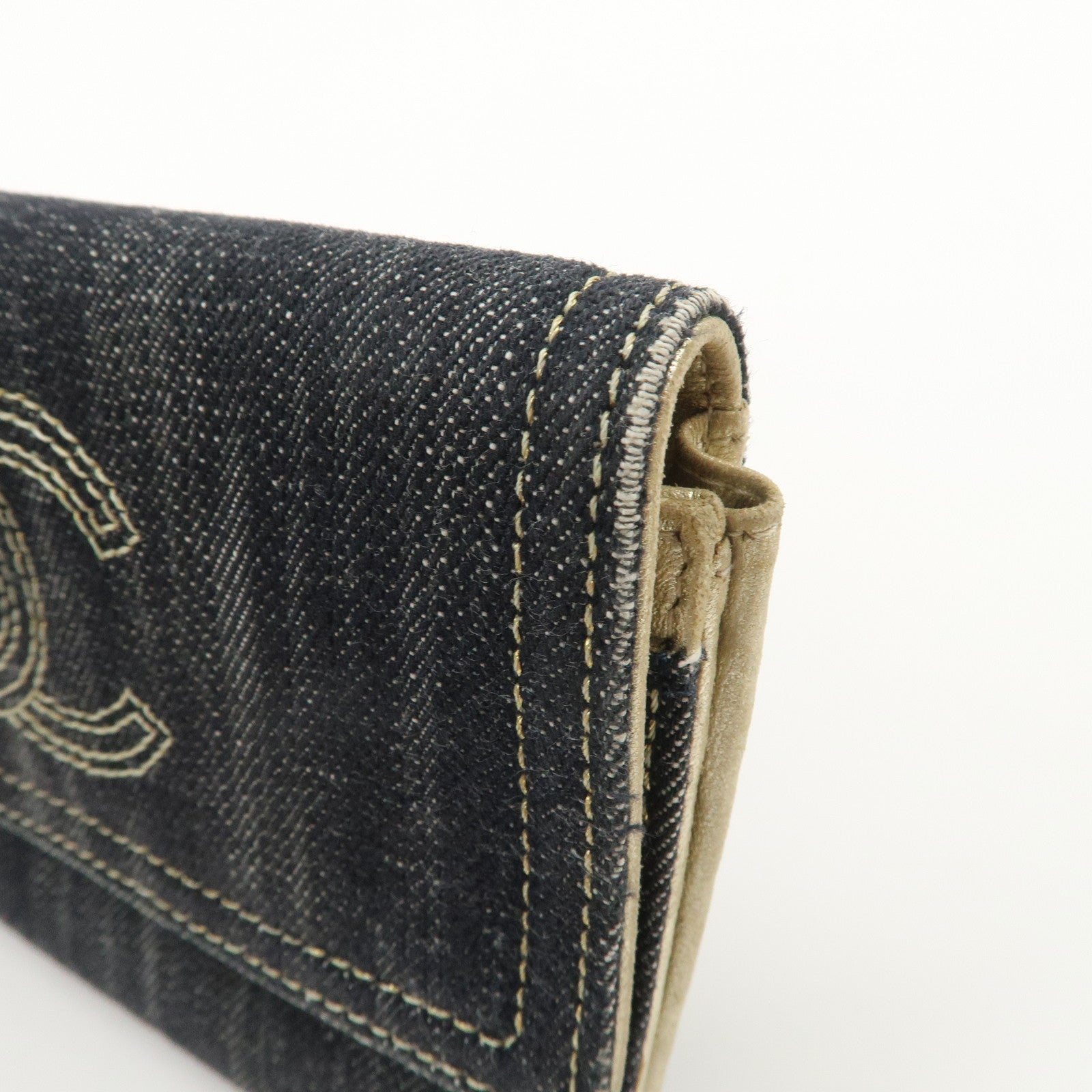 CHANEL COCO Mark Denim Bi-fold Compact Wallet Blue A31991