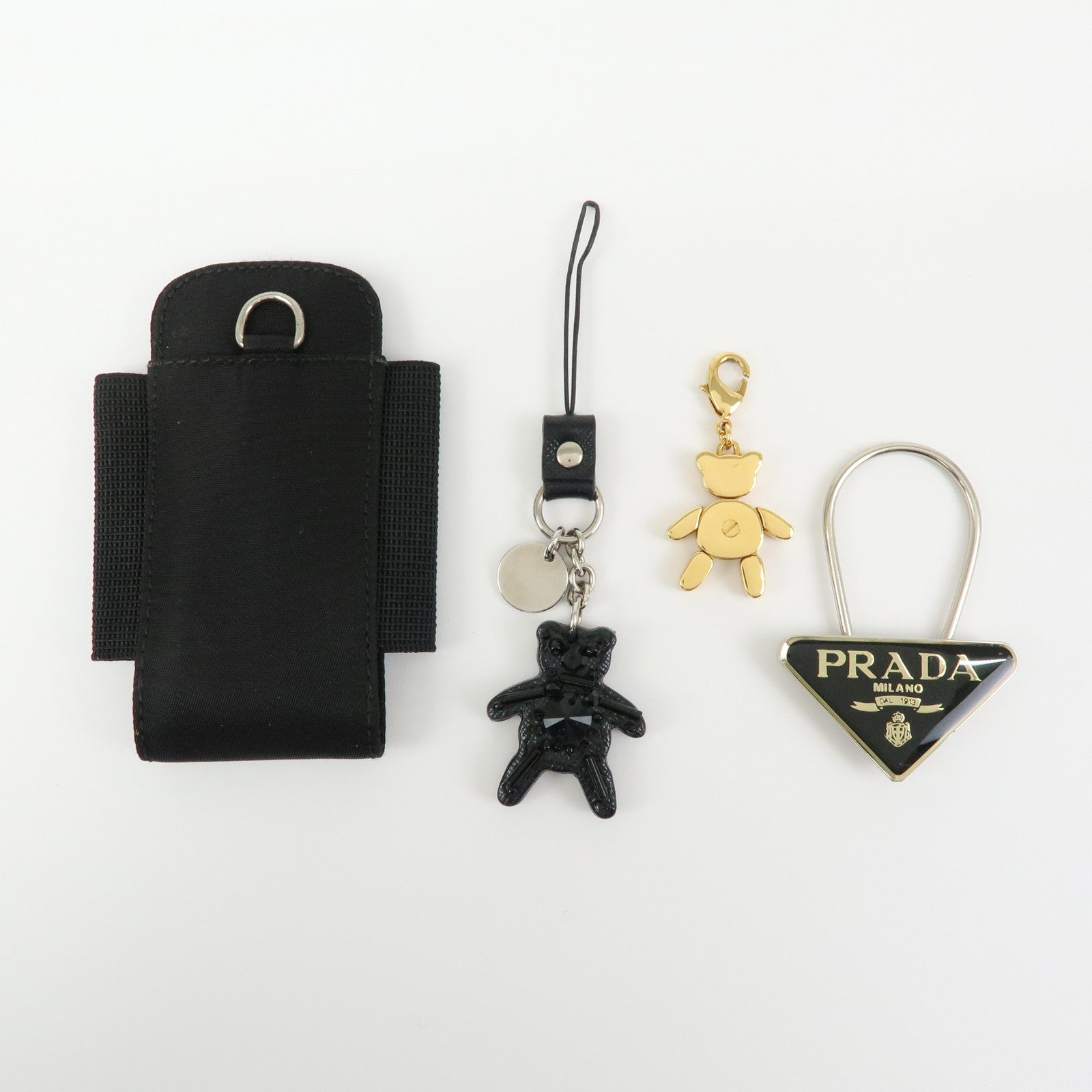 PRADA Triangle Logo Set of 4 Metal Key Case Bag Charm Black Gold