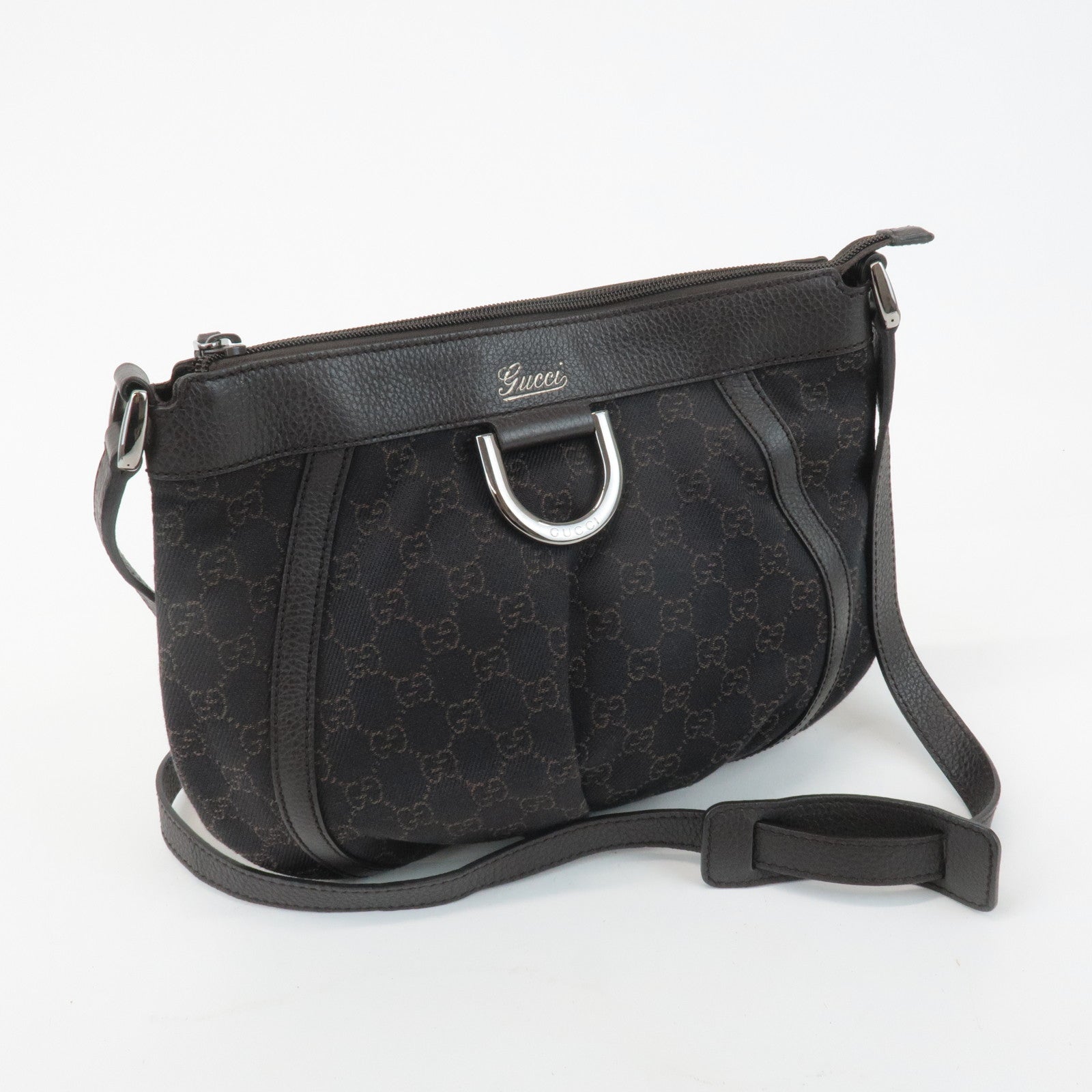 GUCCI Abbey GG Canvas Leather Shoulder Bag Dark Brown 265691 Used