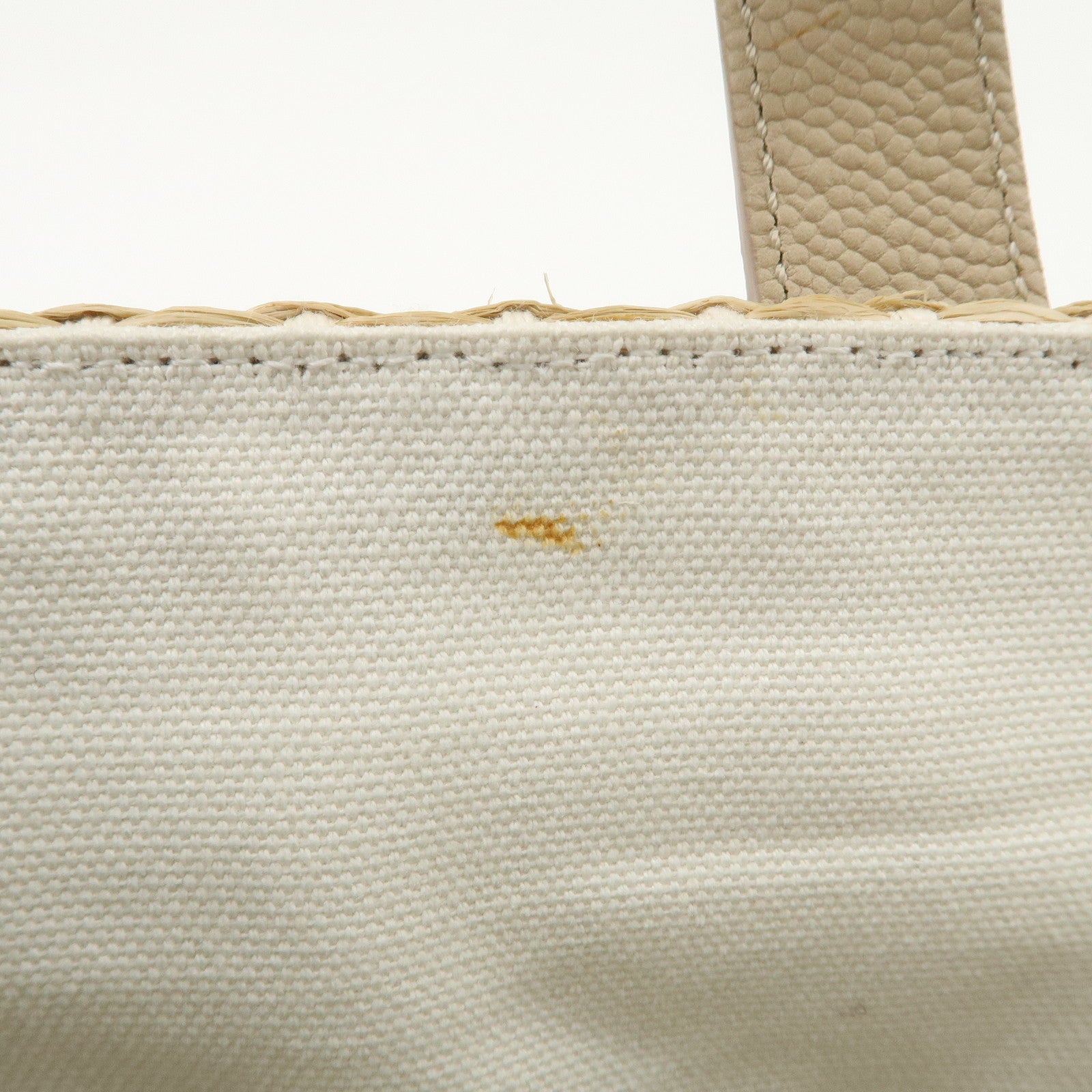 CHANEL Lether Raffia 2Way Bag Shoulder Bag Hand Bag Beige