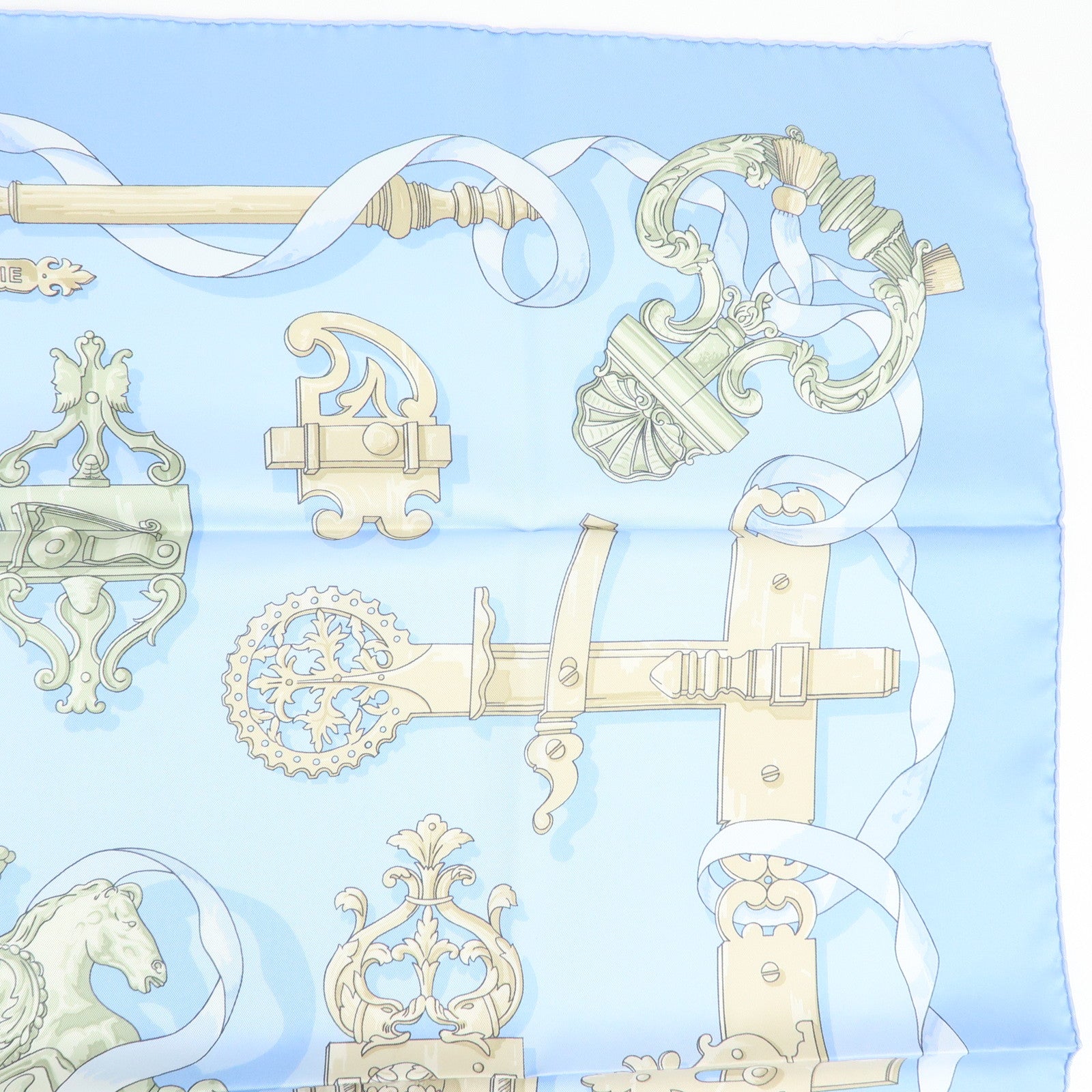 HERMES Carre 90 Silk 100% Scarf Ferronnerie Light Blue