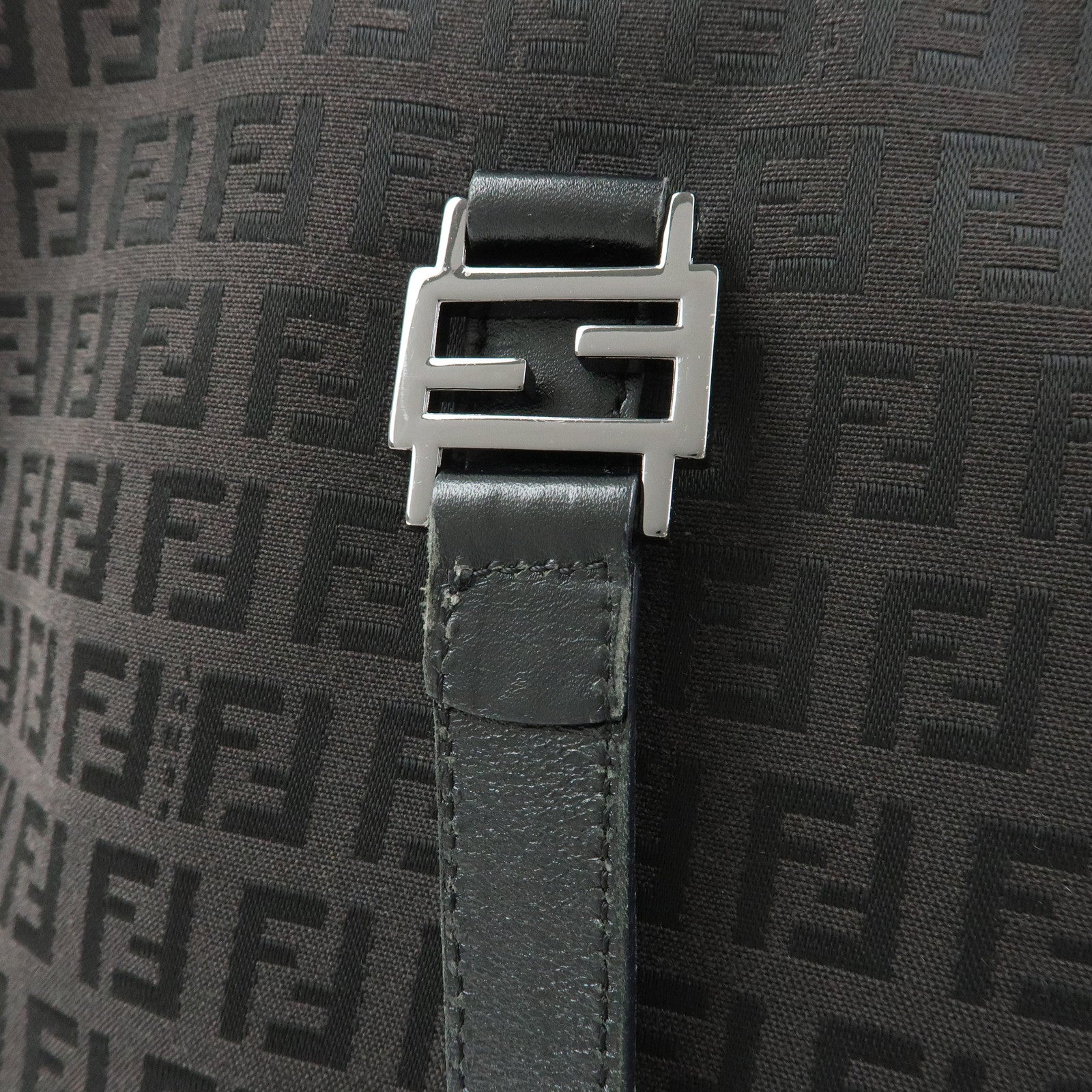 FENDI Zucchino Canvas Leather Tote Bag Hand Bag Black