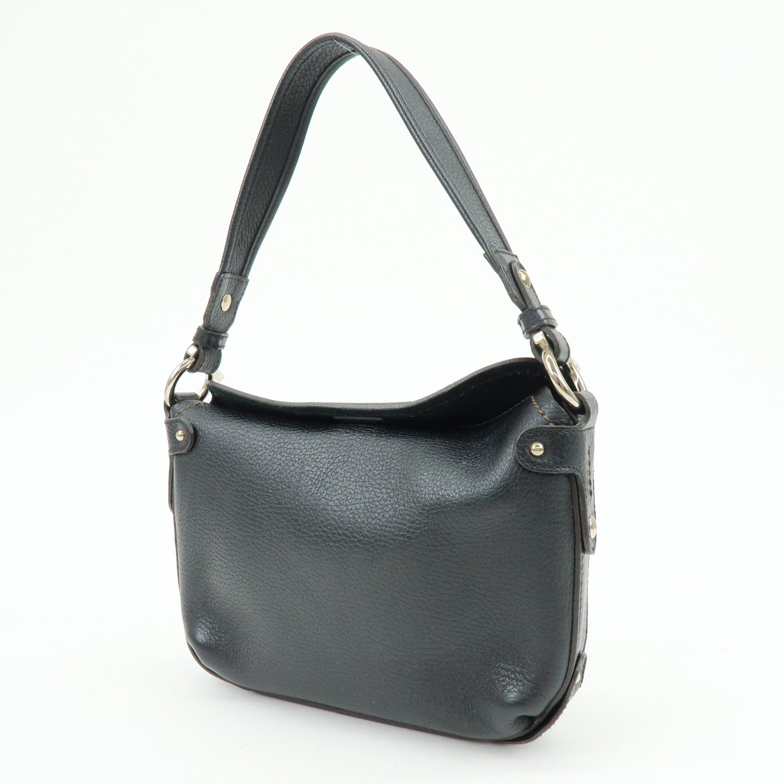 Ferragamo Gancini Leather Shoulder Bag Hand Bag Black