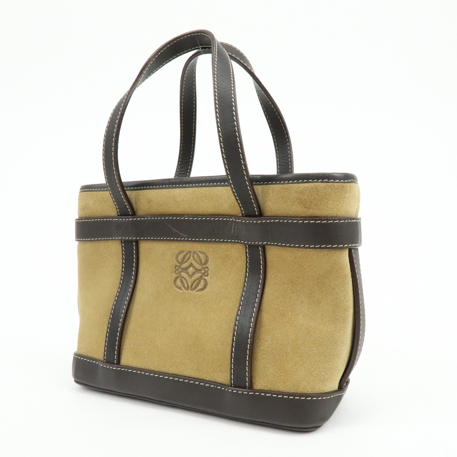 LOEWE Anagram Suede Calf Leather Hand Bag Tote Bag Brown