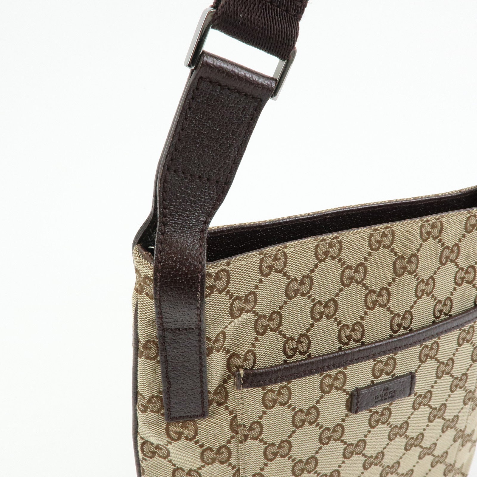 GUCCI GG Canvas Leather Shoulder Crossbody Bag Beige Brown 122793