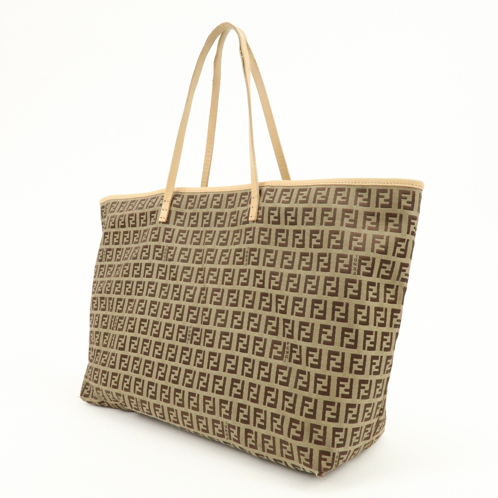 FENDI Zucchino Canvas Tote Bag Shoulder Bag Beige Brown 8BH005