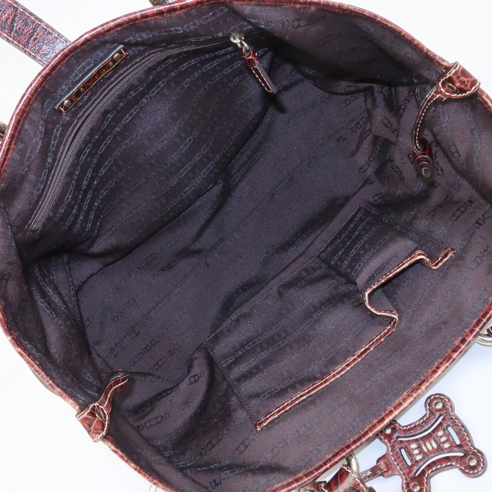CELINE Logo Canvas Embossed Leather Tote Bag Hand Bag Brown
