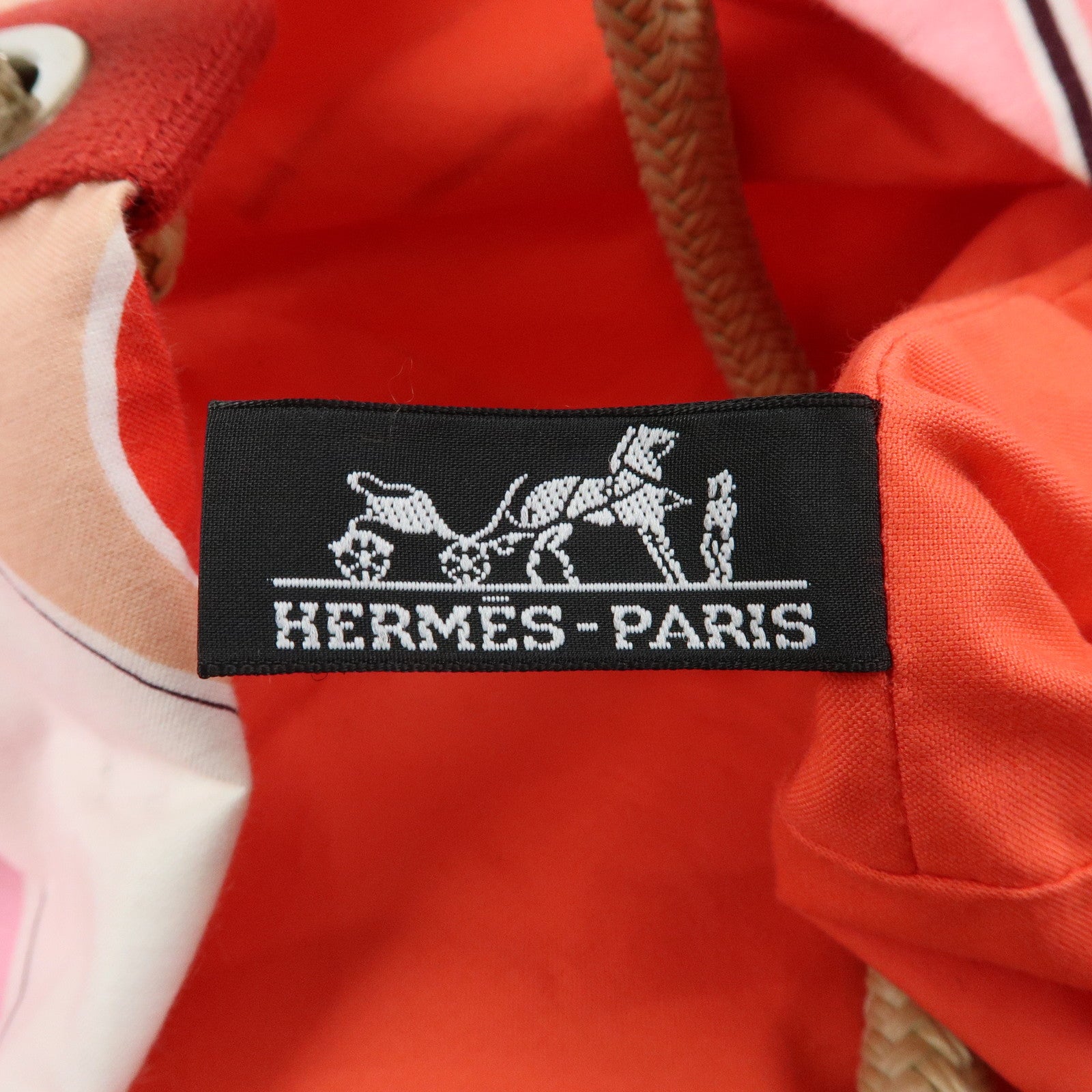 HERMES Cotton Beach Bag Cabas Drapeaux Au Vent Pink Red