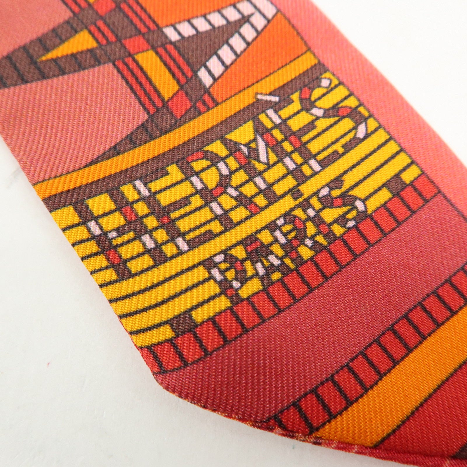 HERMES Twilly Silk 100% Scarf PELAGES ET CAMOUFLAGE Orange Red