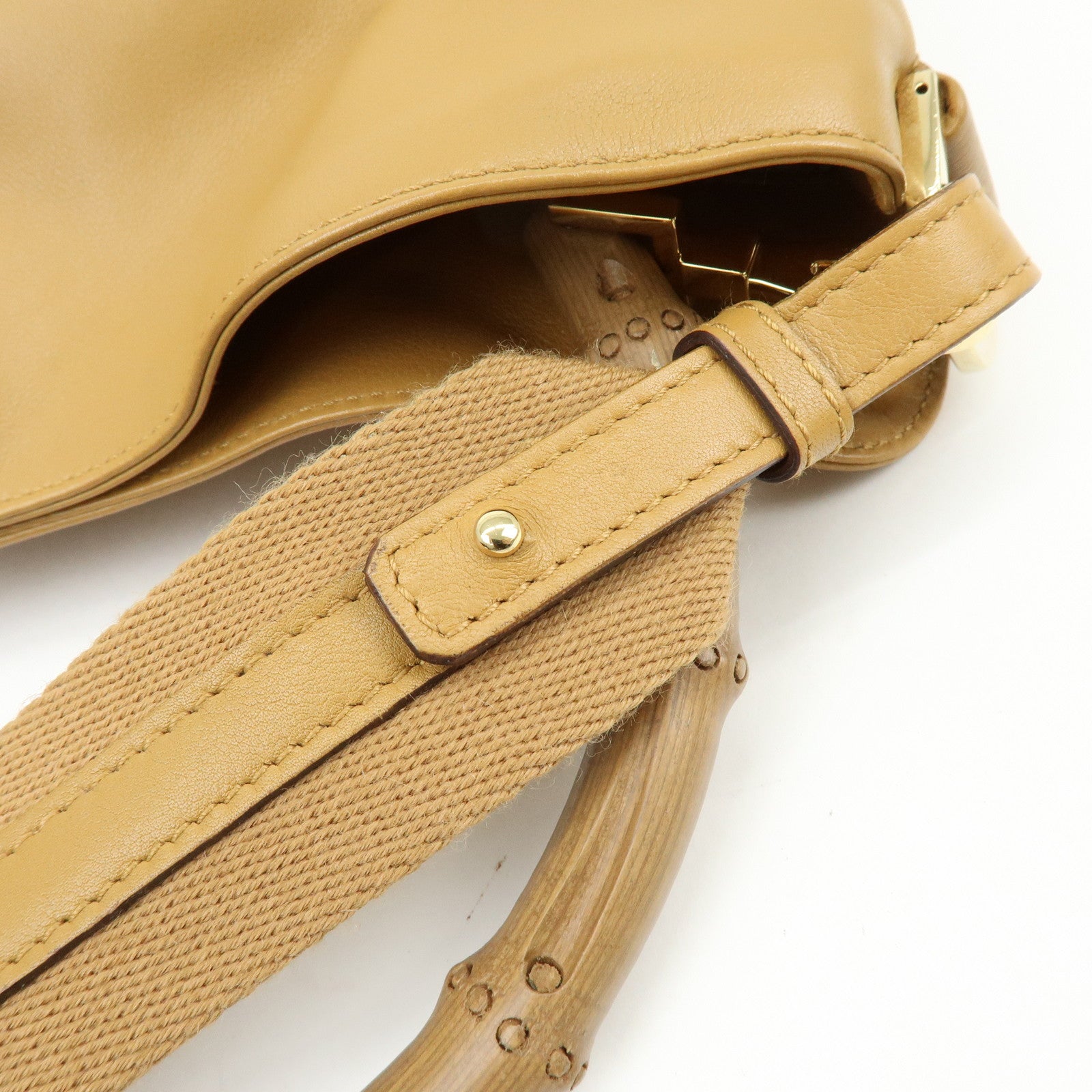 GUCCI Bamboo Leather 2Way Bag Hand Bag Shoulder Bag Brown 001・4095
