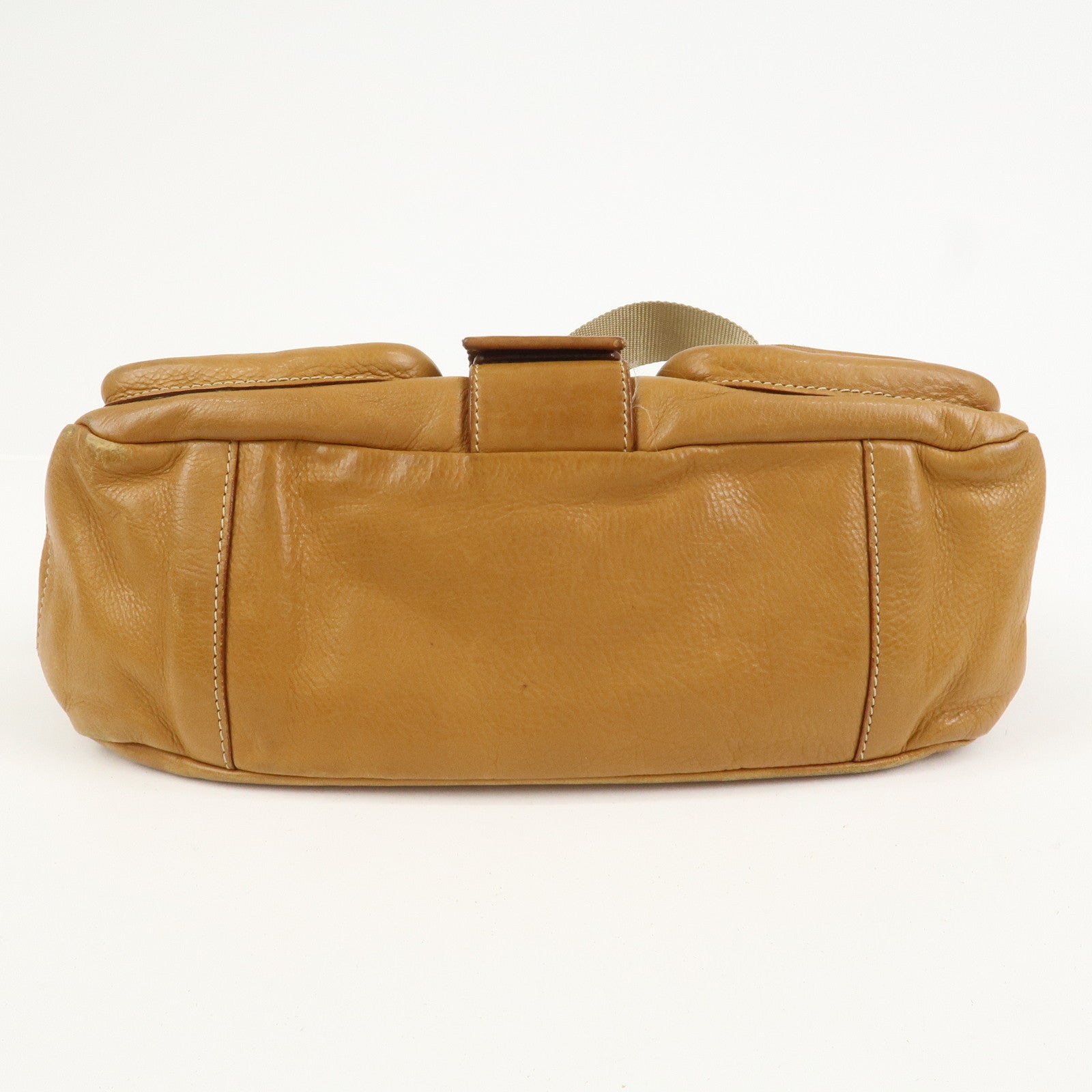 PRADA Triangle Logo Leather Front Pocket Shoulder Bag Brown BR2417