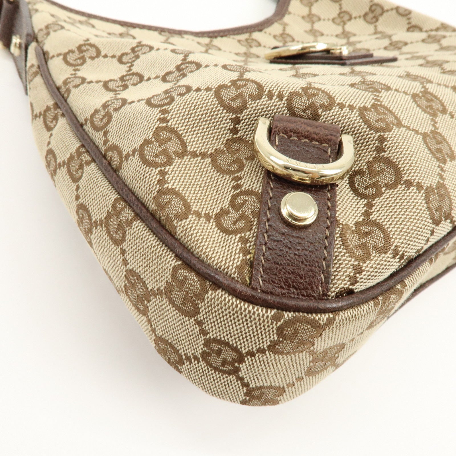 GUCCI Abbey GG Canvas Leather Shoulder Bag Beige Brown 130738