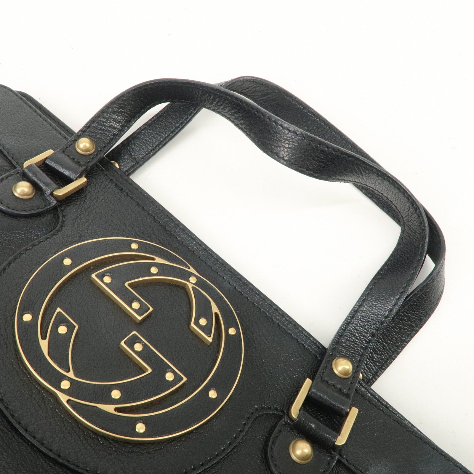 GUCCI Interlocking G Leather Hand Bag Shoulder Bag Black 121551