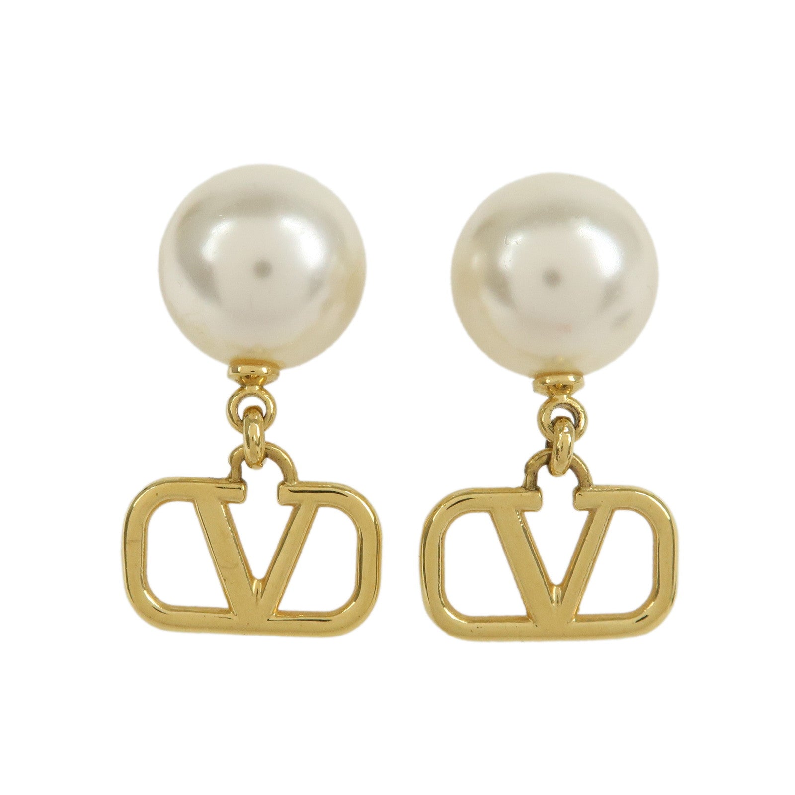 VALENTINO Metal Plastic Pearl Earrings Gold