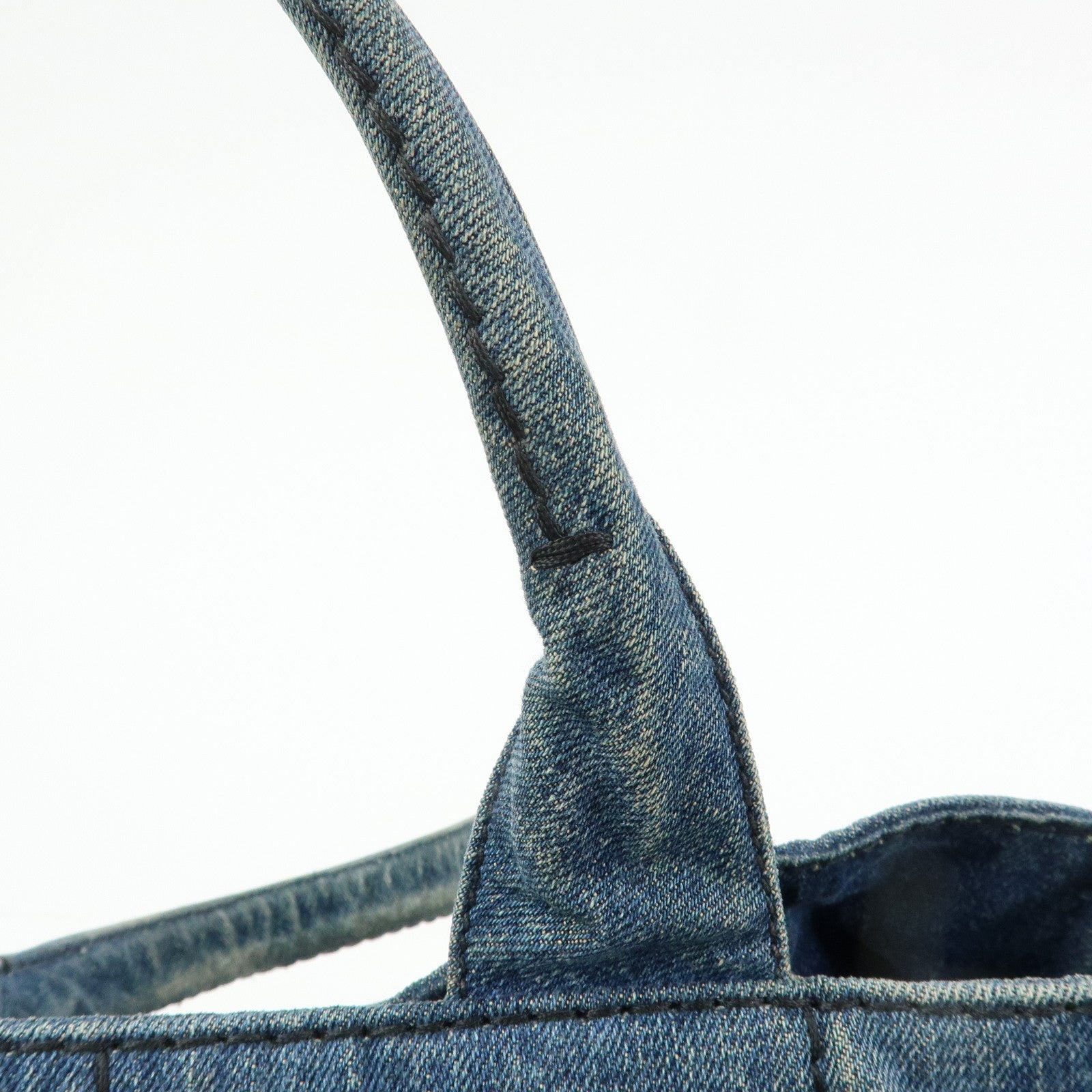 PRADA Logo Canapa Canvas Denim Tote Bag Hand Bag B1877B
