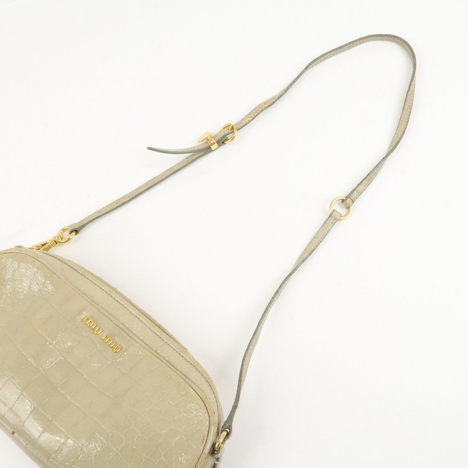 MIU MIU Patent Leather Shoulder Bag Crossbody Bag Beige 5N1477