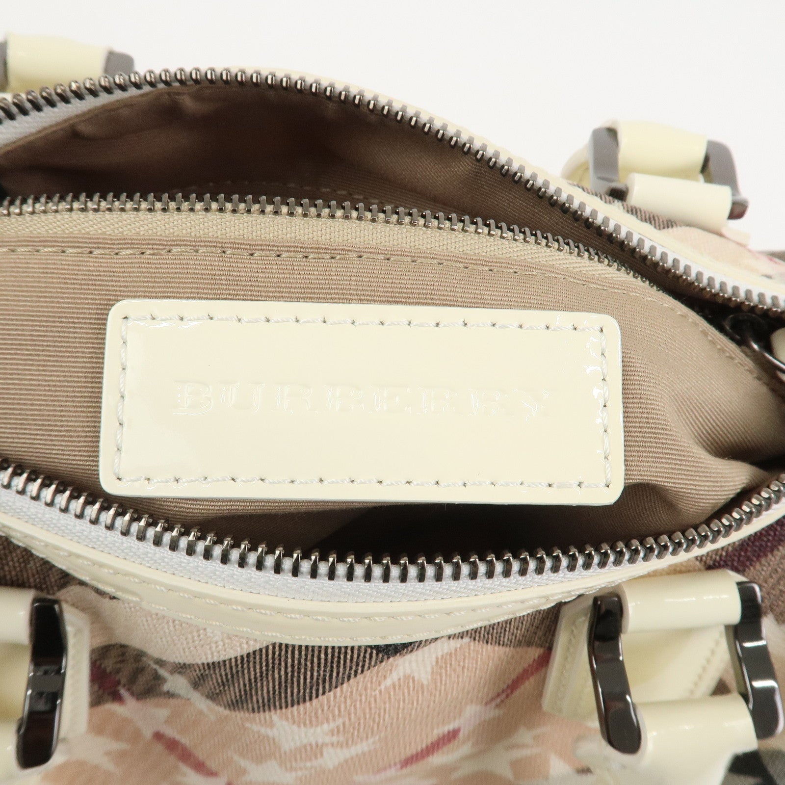 Burberry PVC Canvas Patent Leather 2Way Bag Hand Bag Beige Ivory