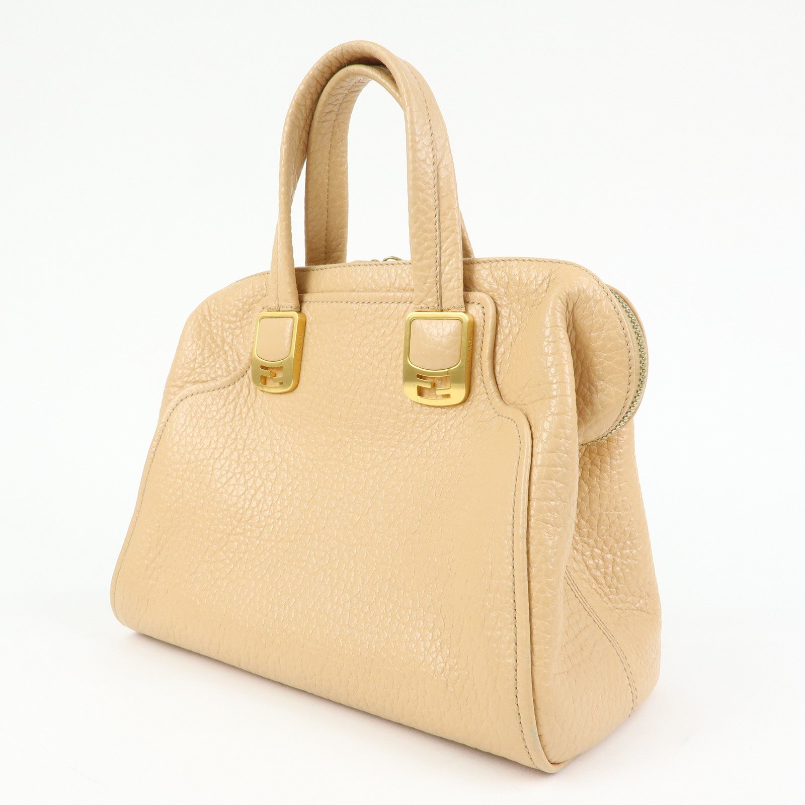 FENDI Chameleon Leather Hand Bag Tote Bag Beige 8BL114
