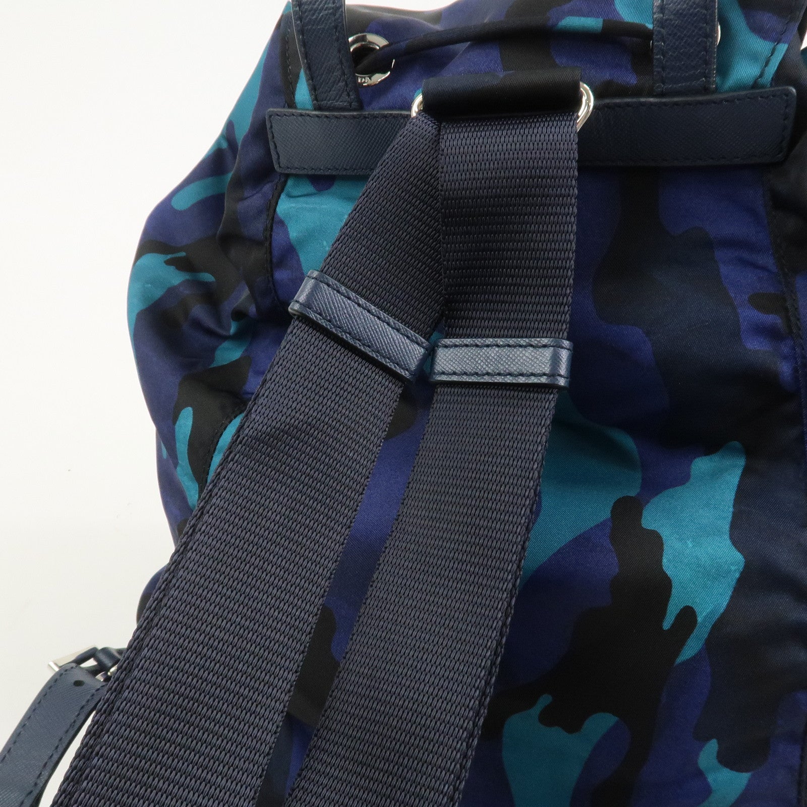 PRADA Triangle Logo Nylon Camouflage Backpack Rucksack Blue