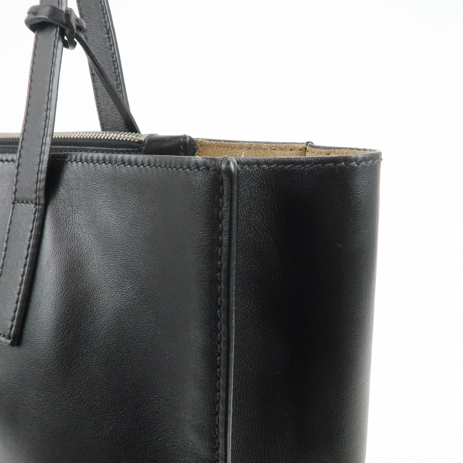 PRADA Triangle Logo Leather Tote Bag Hand Bag Black 1BG002