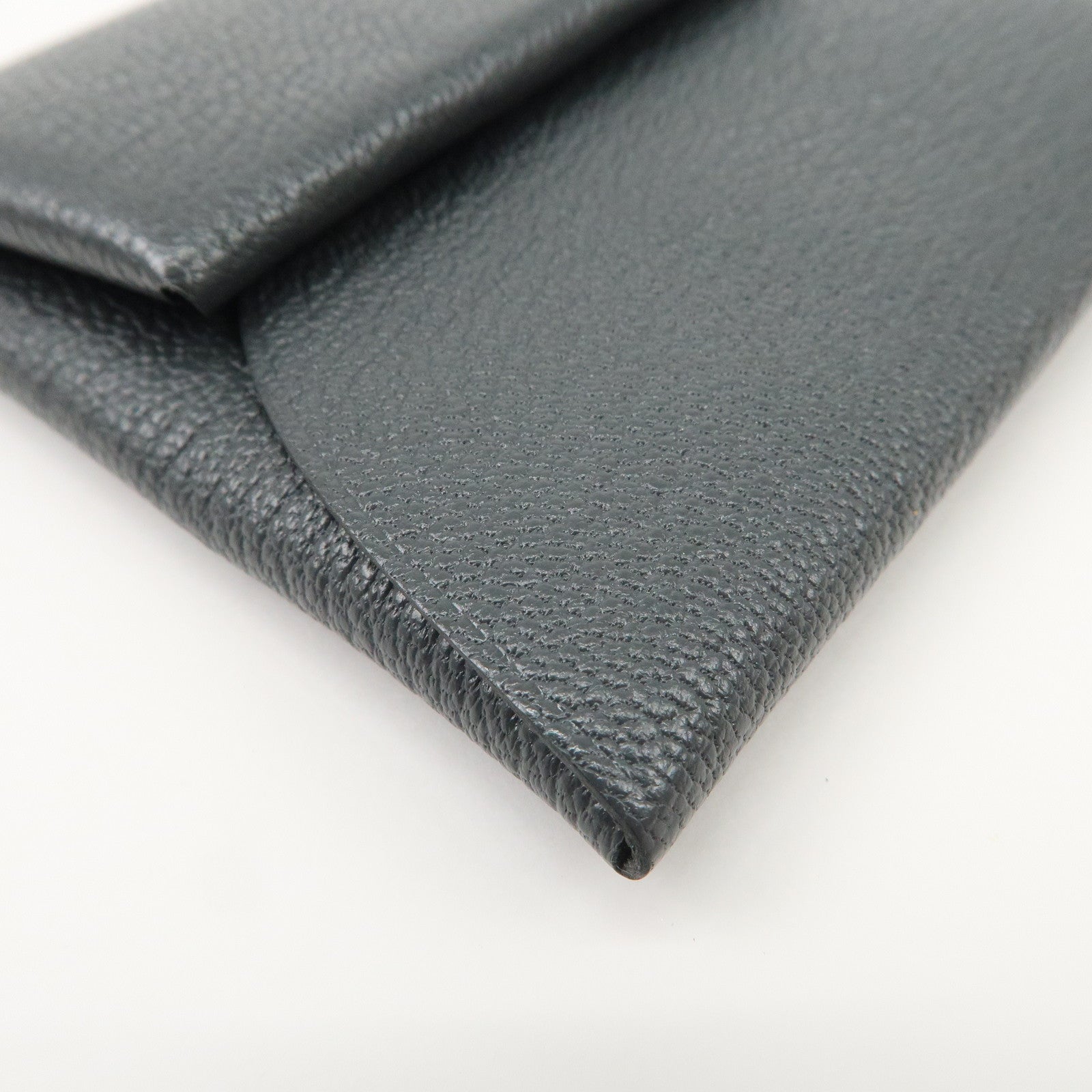 HERMES Bastia Chevre Leather Coin Case Wallet W Stamped Gray